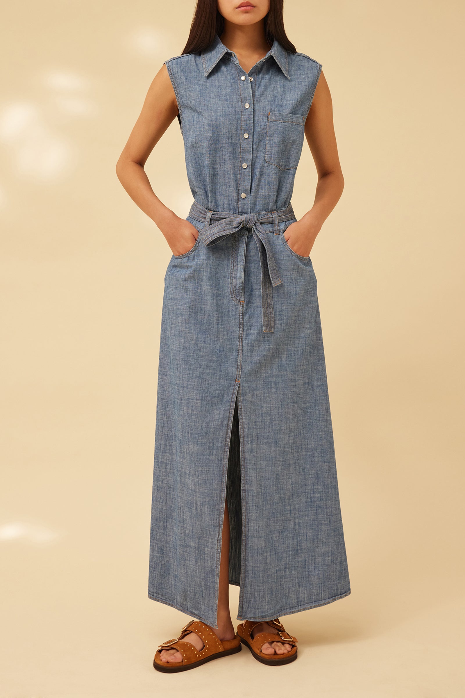 ABITO CON CINTURA IN CHAMBRAY