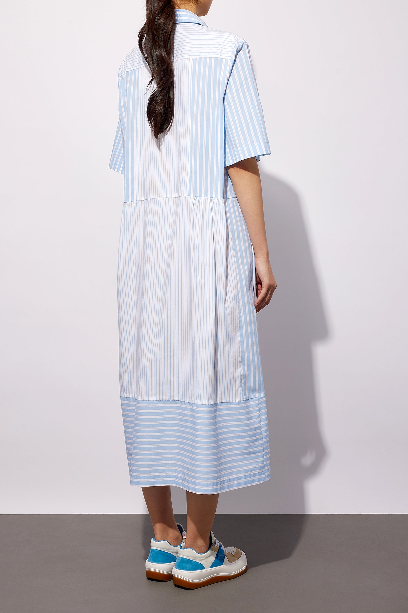 STRIPED POPLIN PATCHWORK DRESS