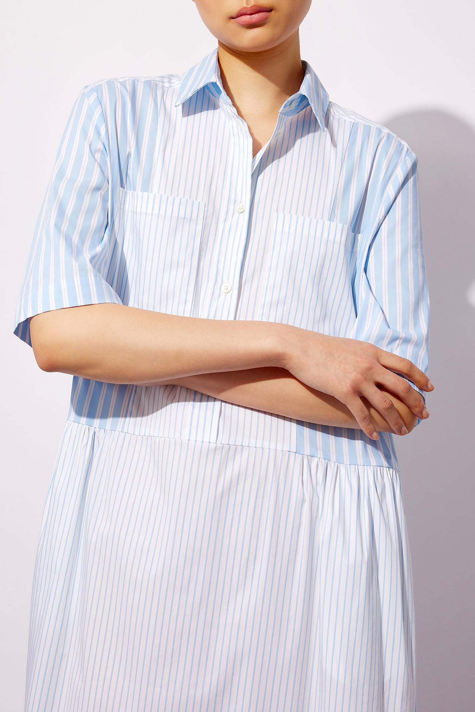 STRIPED POPLIN PATCHWORK DRESS