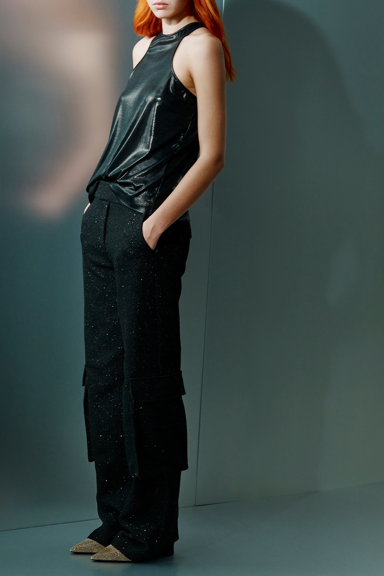 PANTALONE CARGO IN MICROPAILLETTES