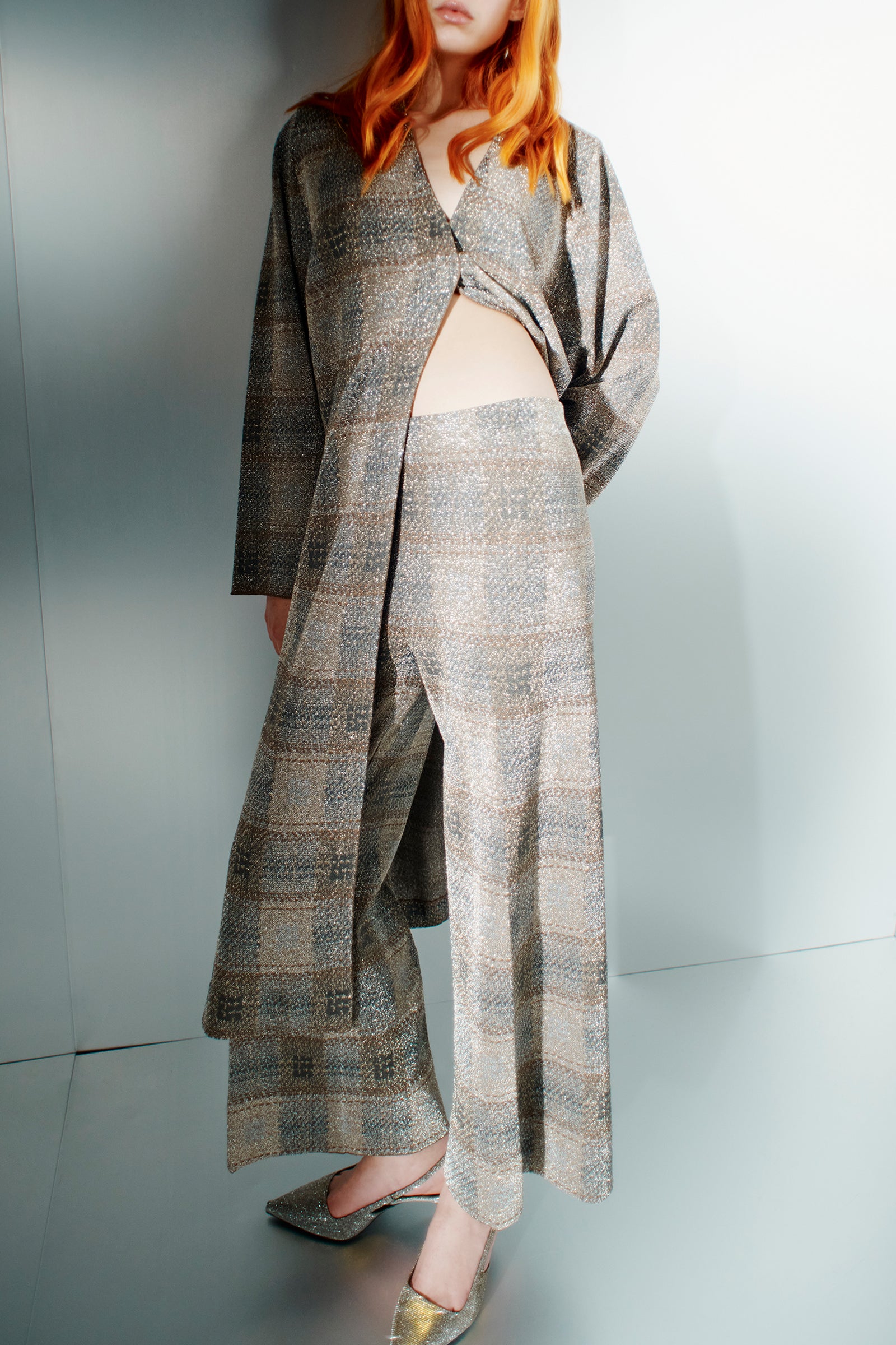 PANTALONE CROPPED JACQUARD LAMÉ