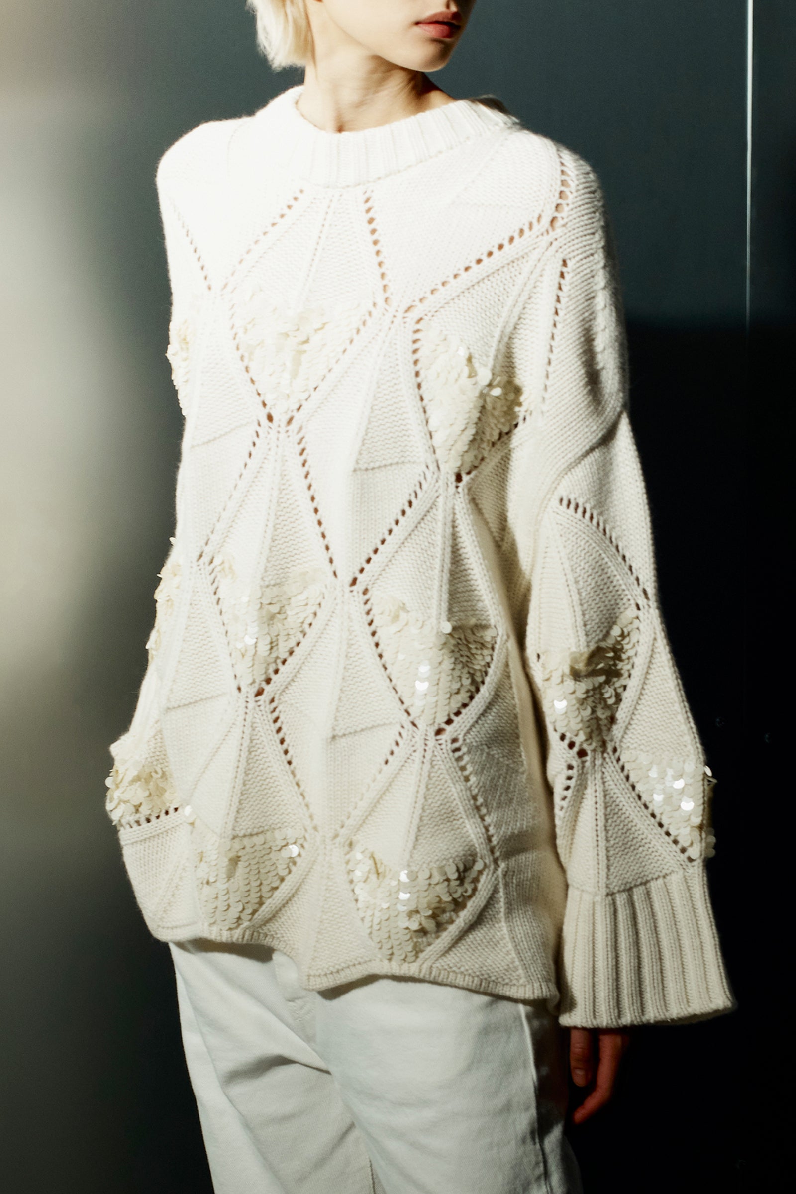 MAGLIA GIROCOLLO CON RICAMO PAILLETTES