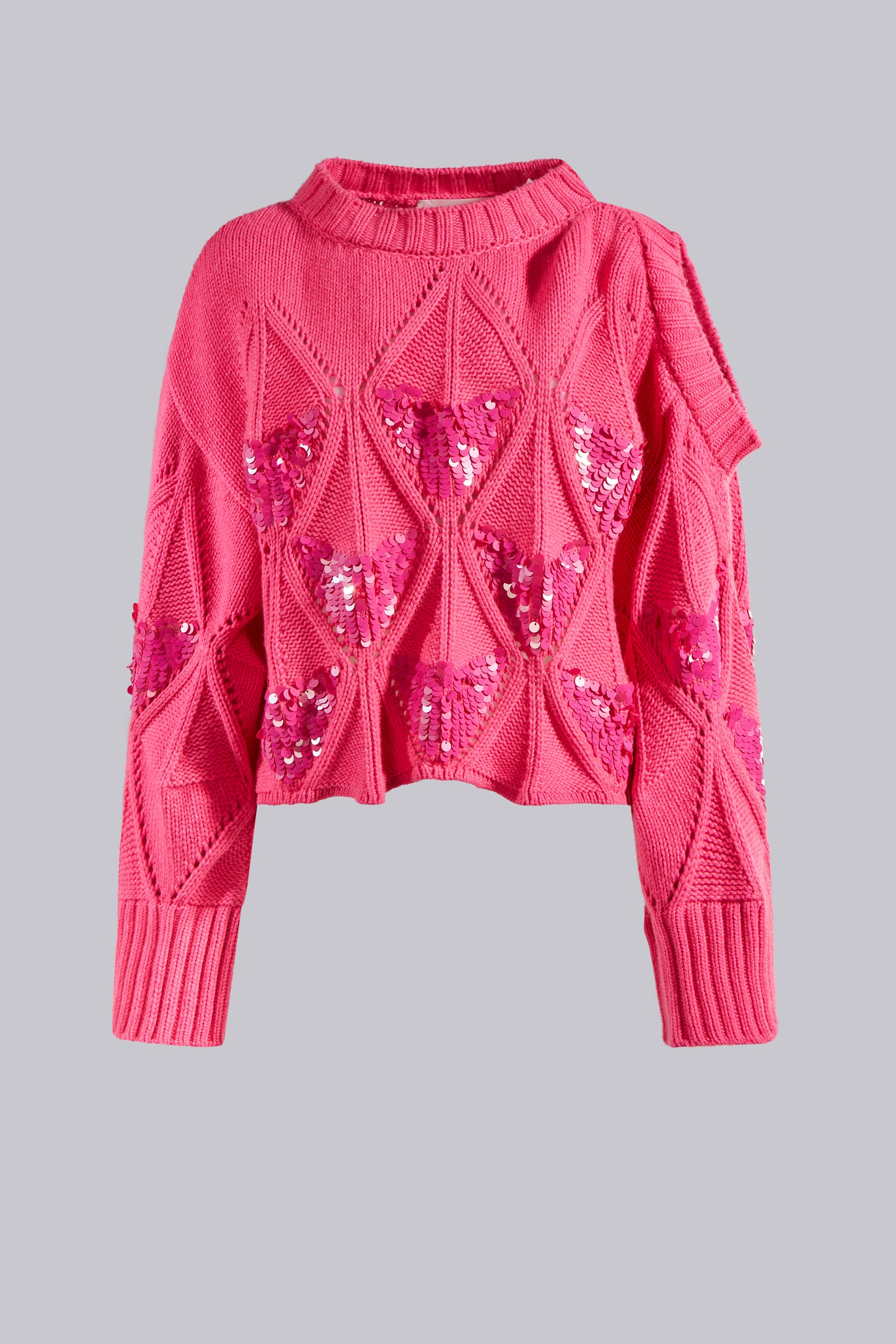 MAGLIA CON DETTAGLIO CUT OUT E RICAMO PAILLETTES