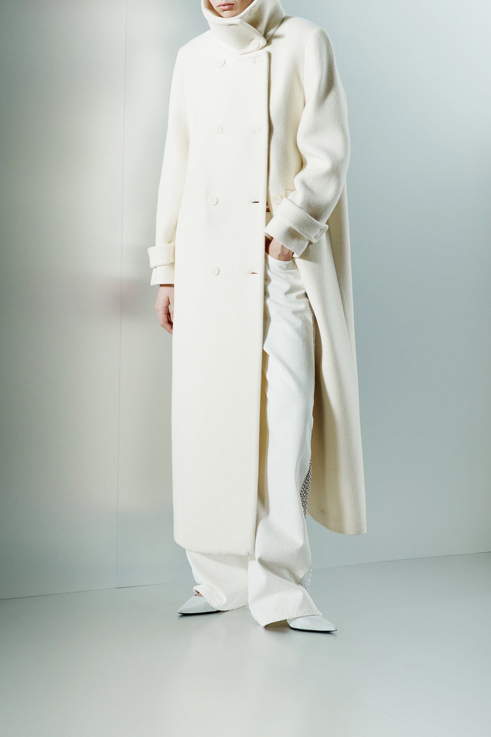 CAPPOTTO LUNGO COLLO ALTO IN PANNO