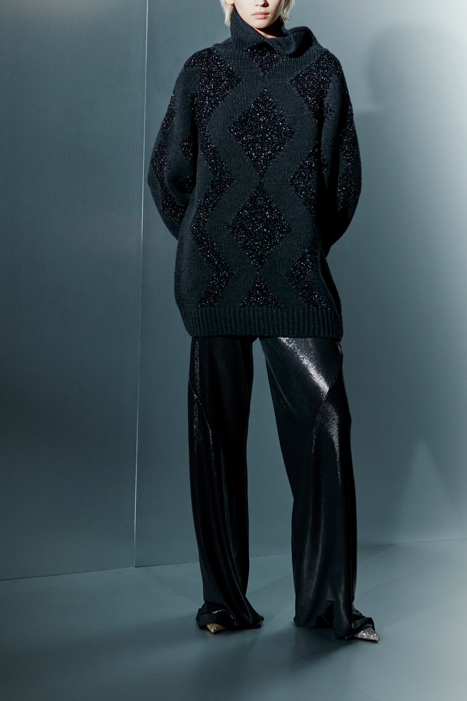 PANTALONE WIDE LEG IN JERSEY SHINY