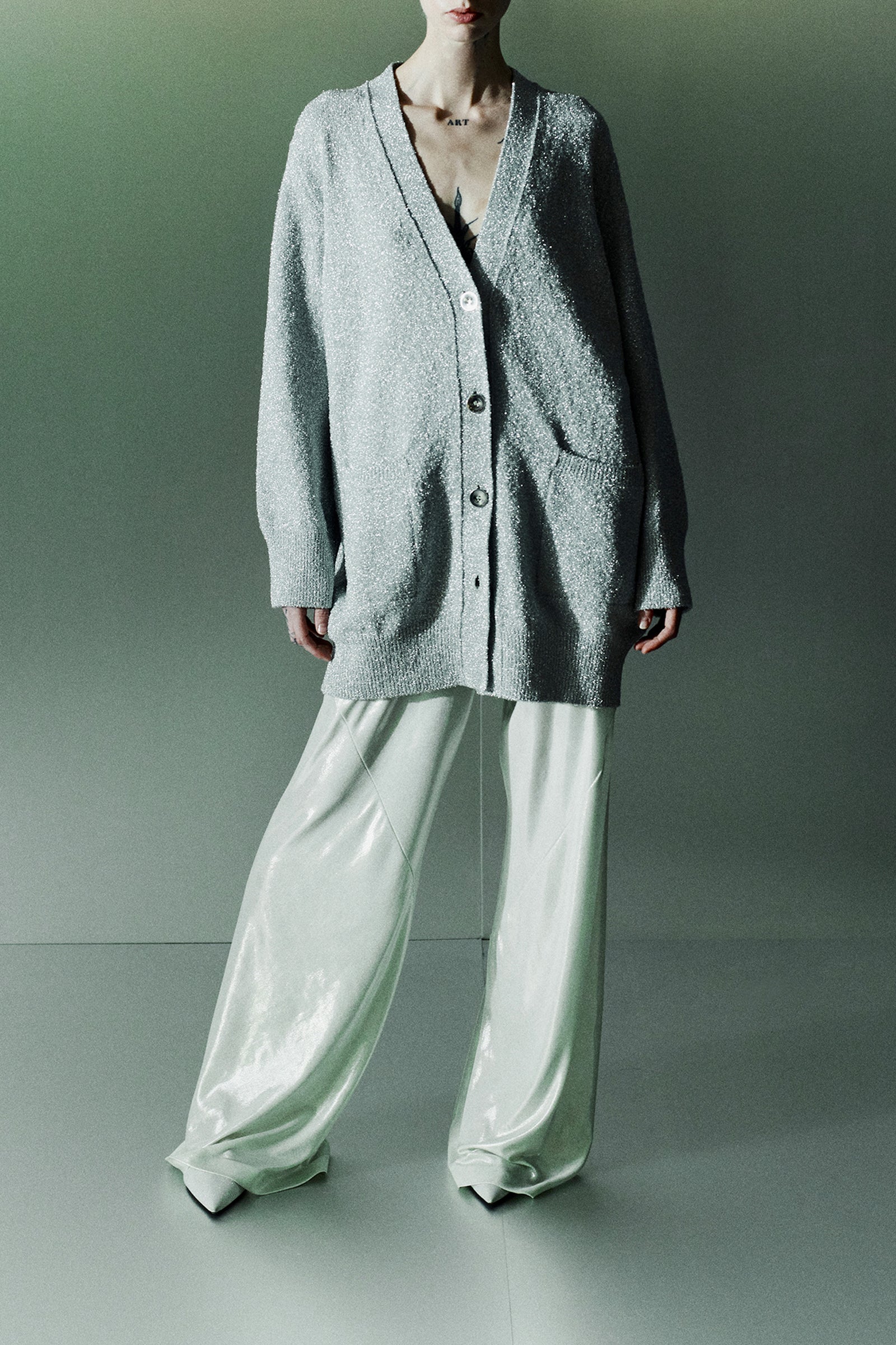 PANTALONE WIDE LEG IN JERSEY SHINY