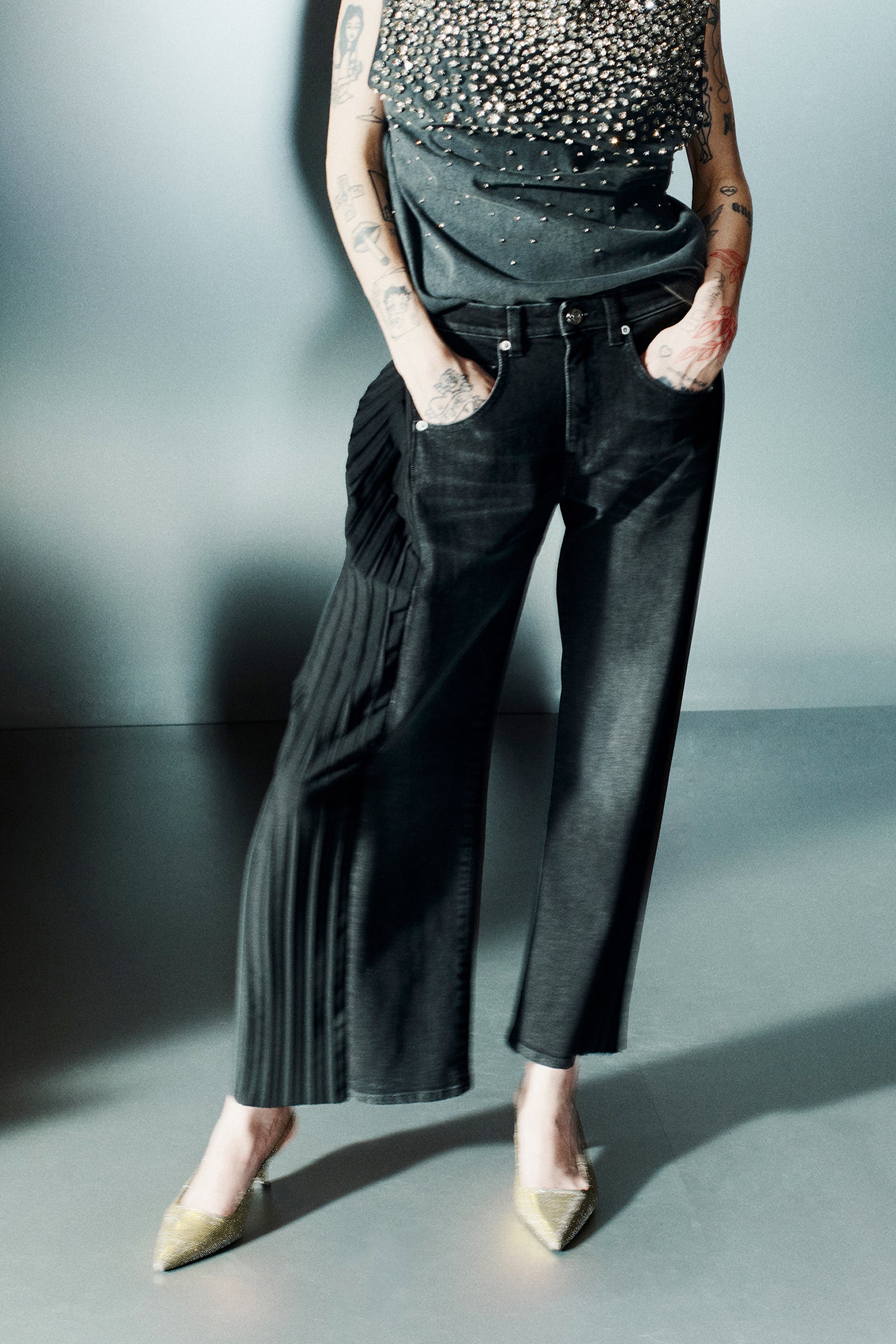 DENIM CINQUE TASCHE DETTAGLIO PLISSE' ReBranded