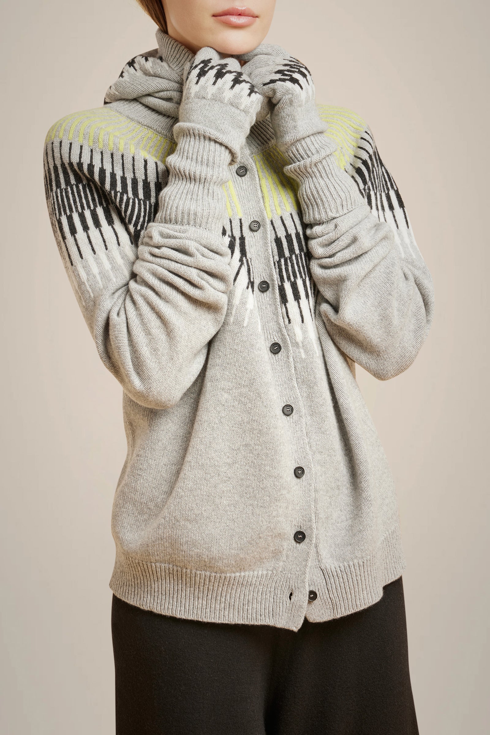 CARDIGAN JACQUARD IN CASHMERE RICICLATO