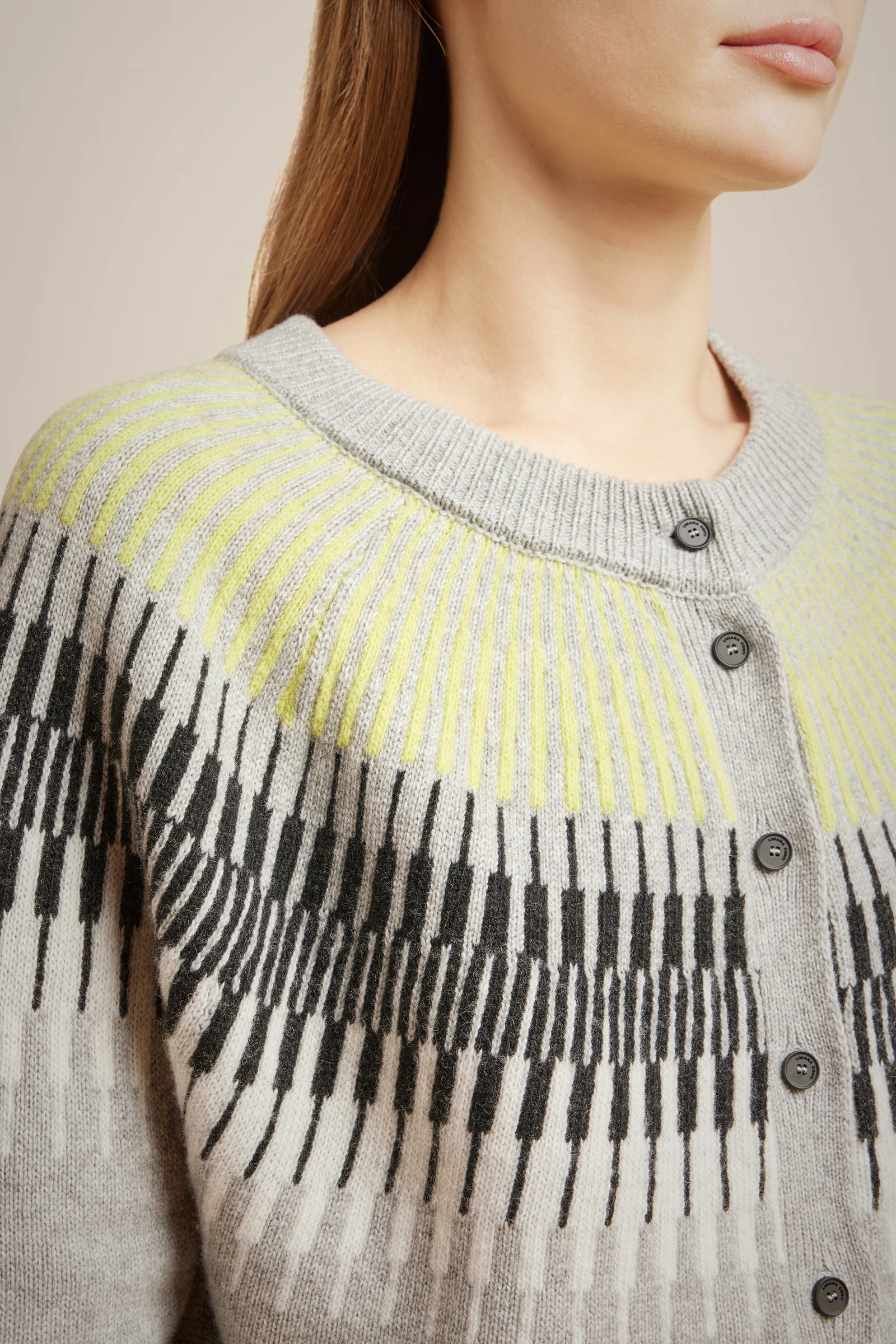 CARDIGAN JACQUARD IN CASHMERE RICICLATO