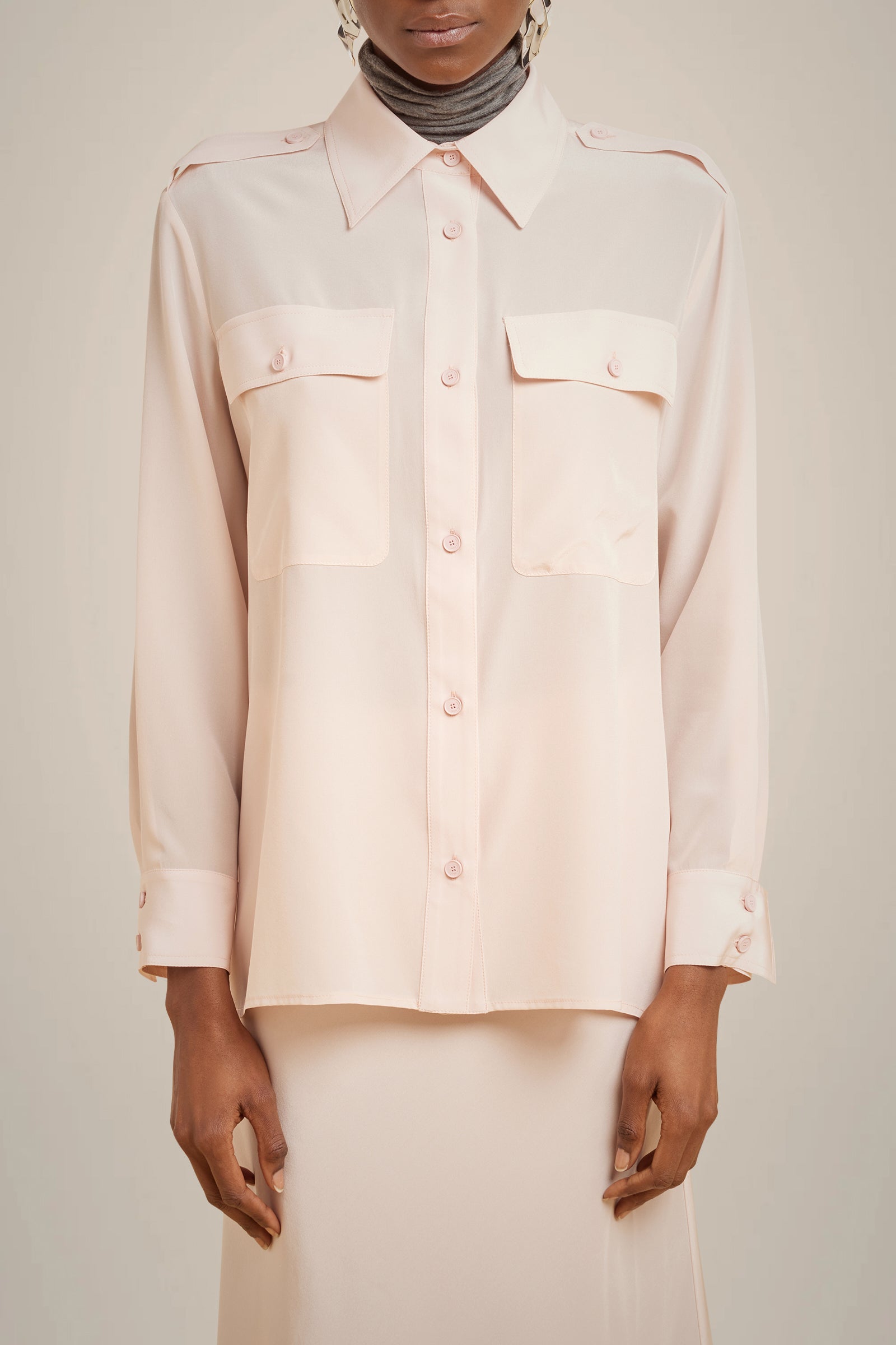 CAMICIA TASCHE A TOPPA 100% SETA