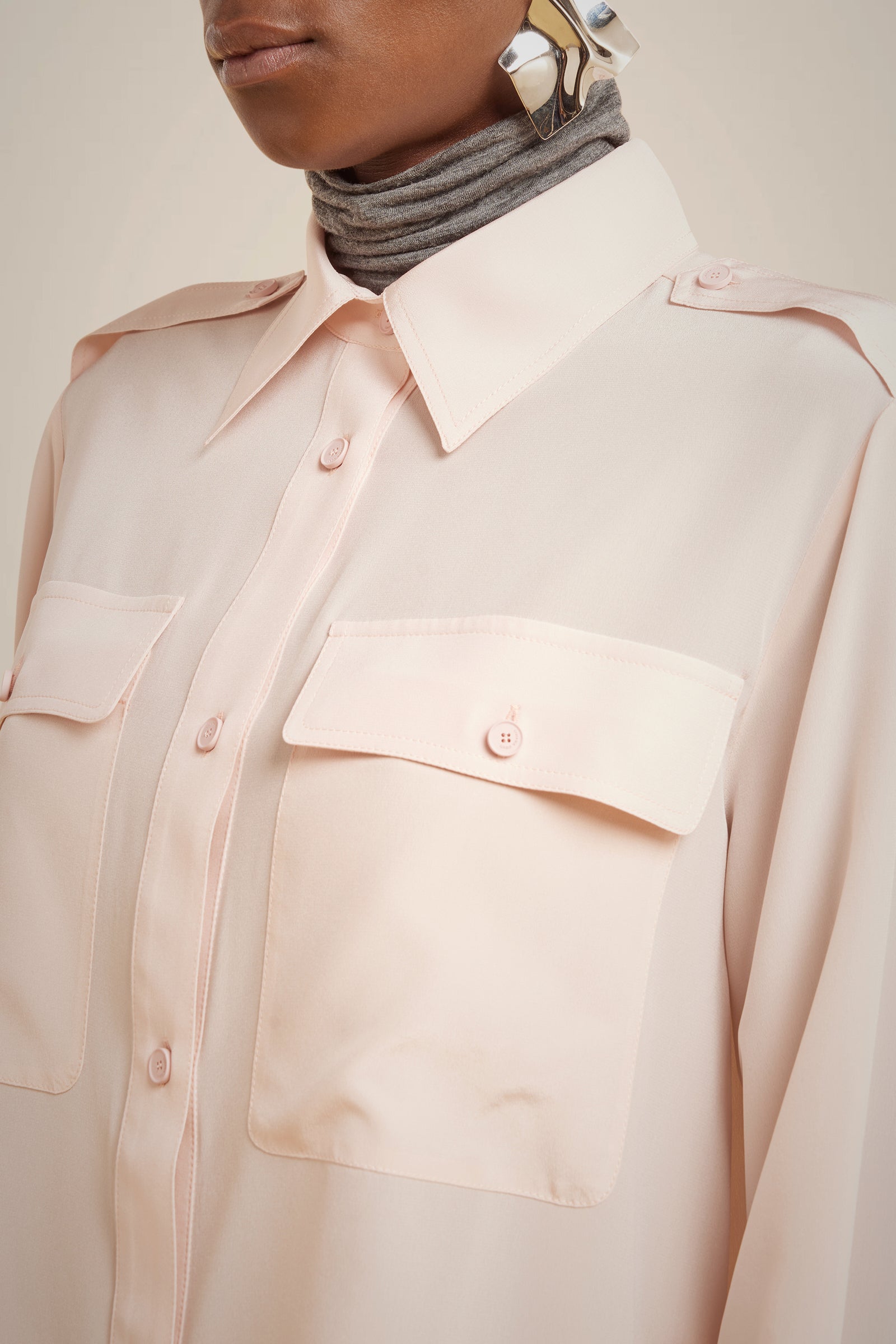 CAMICIA TASCHE A TOPPA 100% SETA
