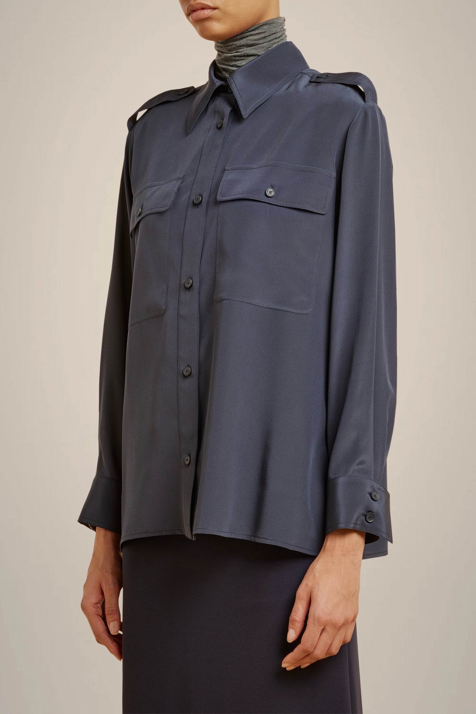 CAMICIA TASCHE A TOPPA 100% SETA