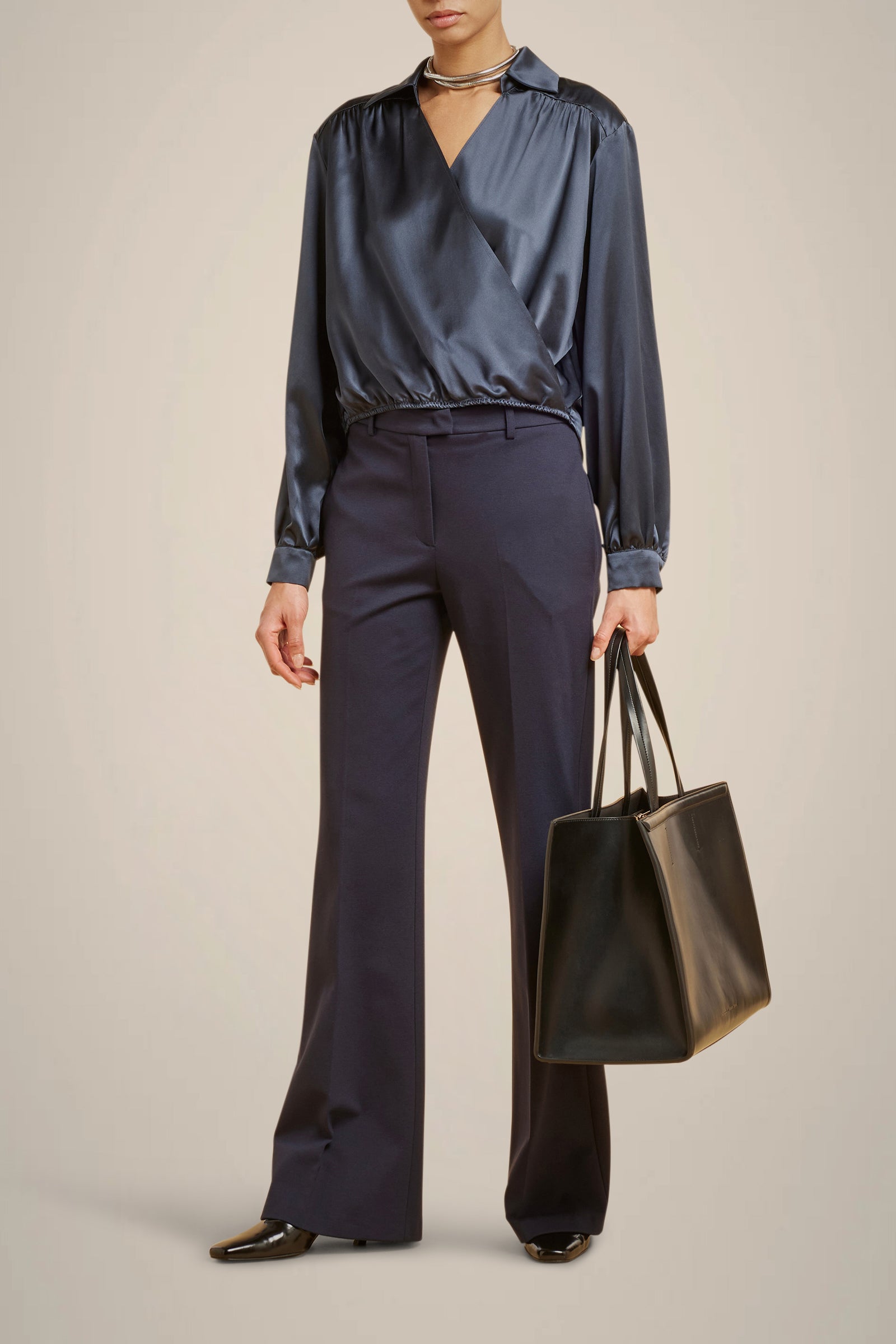 BLUSA INCROCIATA IN 100% RASO DI SETA