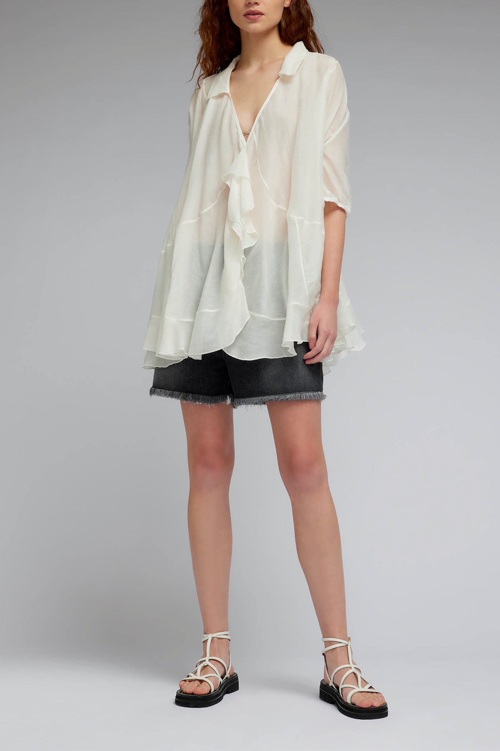 camicia con rouches in mussola