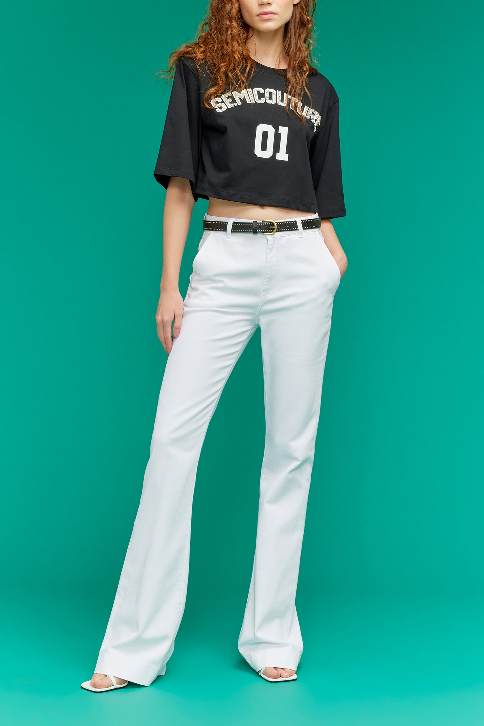 T-SHIRT IN JERSEY DI COTONE CON RICAMO STRASS