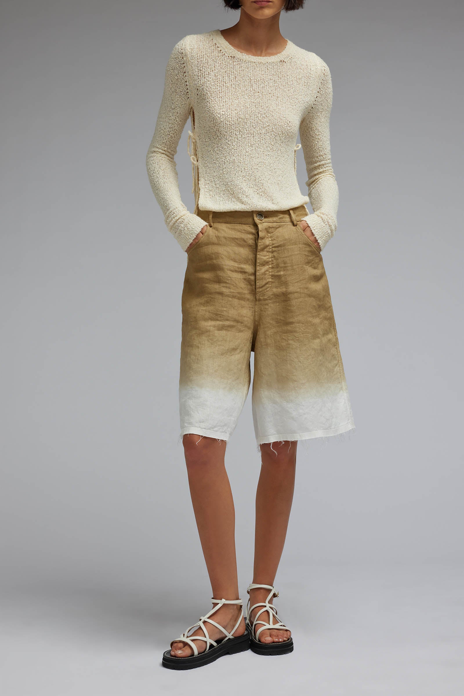 SHADED LINEN BERMUDA SHORTS