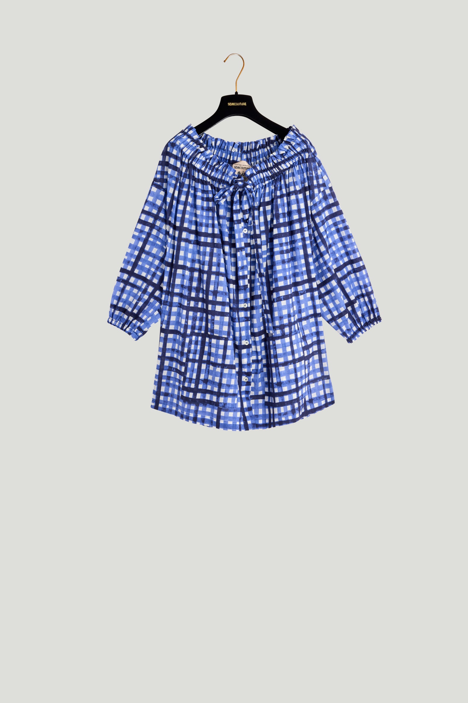 CAMICIA SCOLLO BARDOT STAMPA CHECK