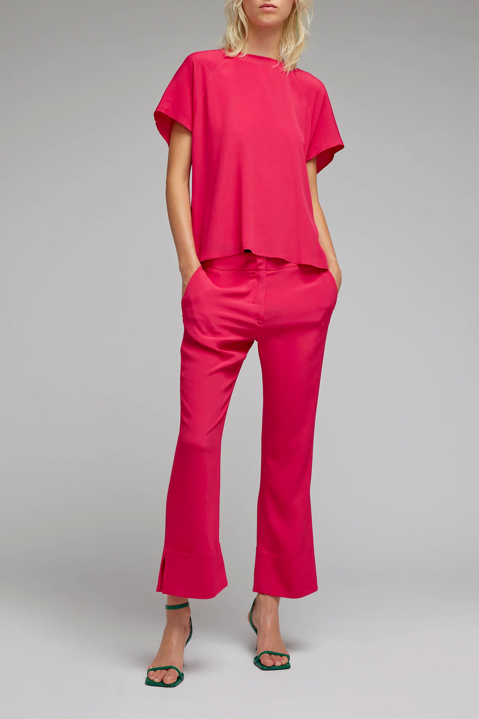 crepe de chine crew neck blouse