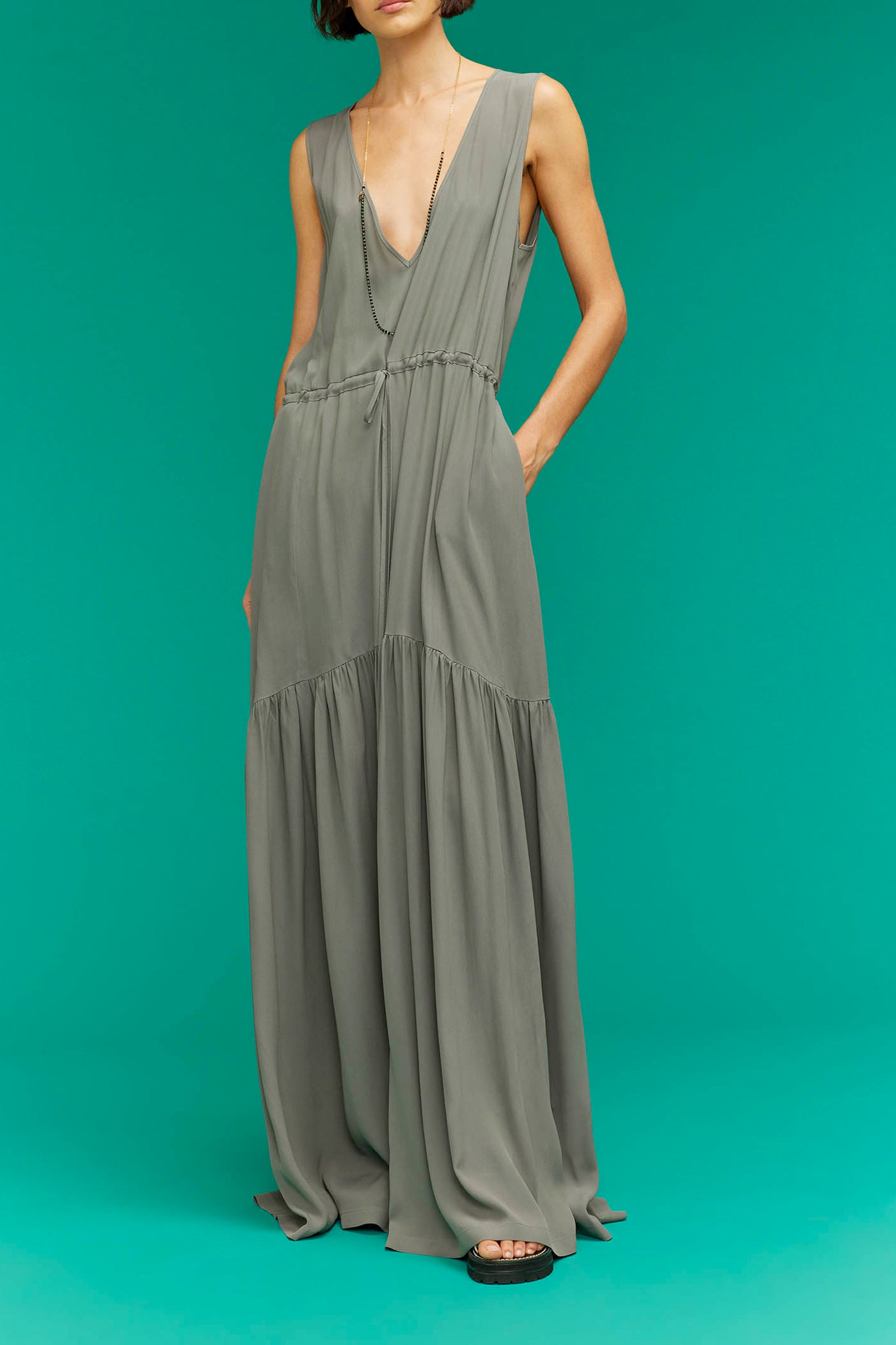 crepe de chine v-neck dress