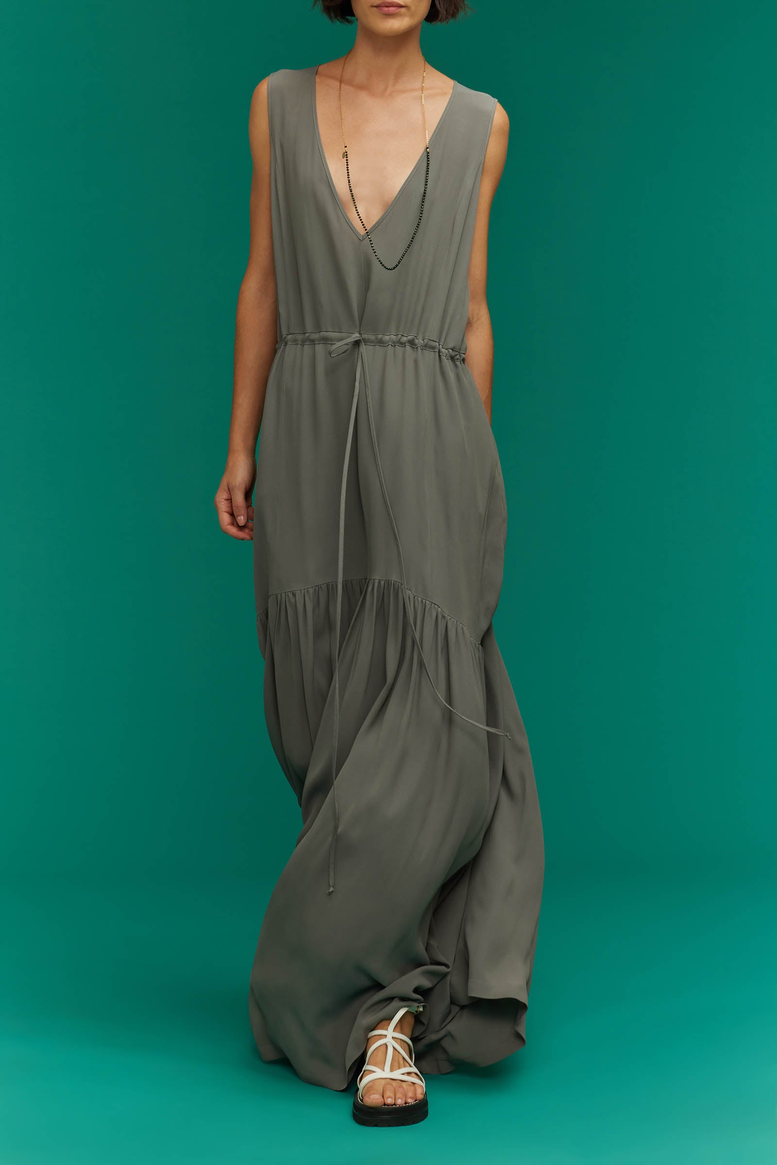 crepe de chine v-neck dress