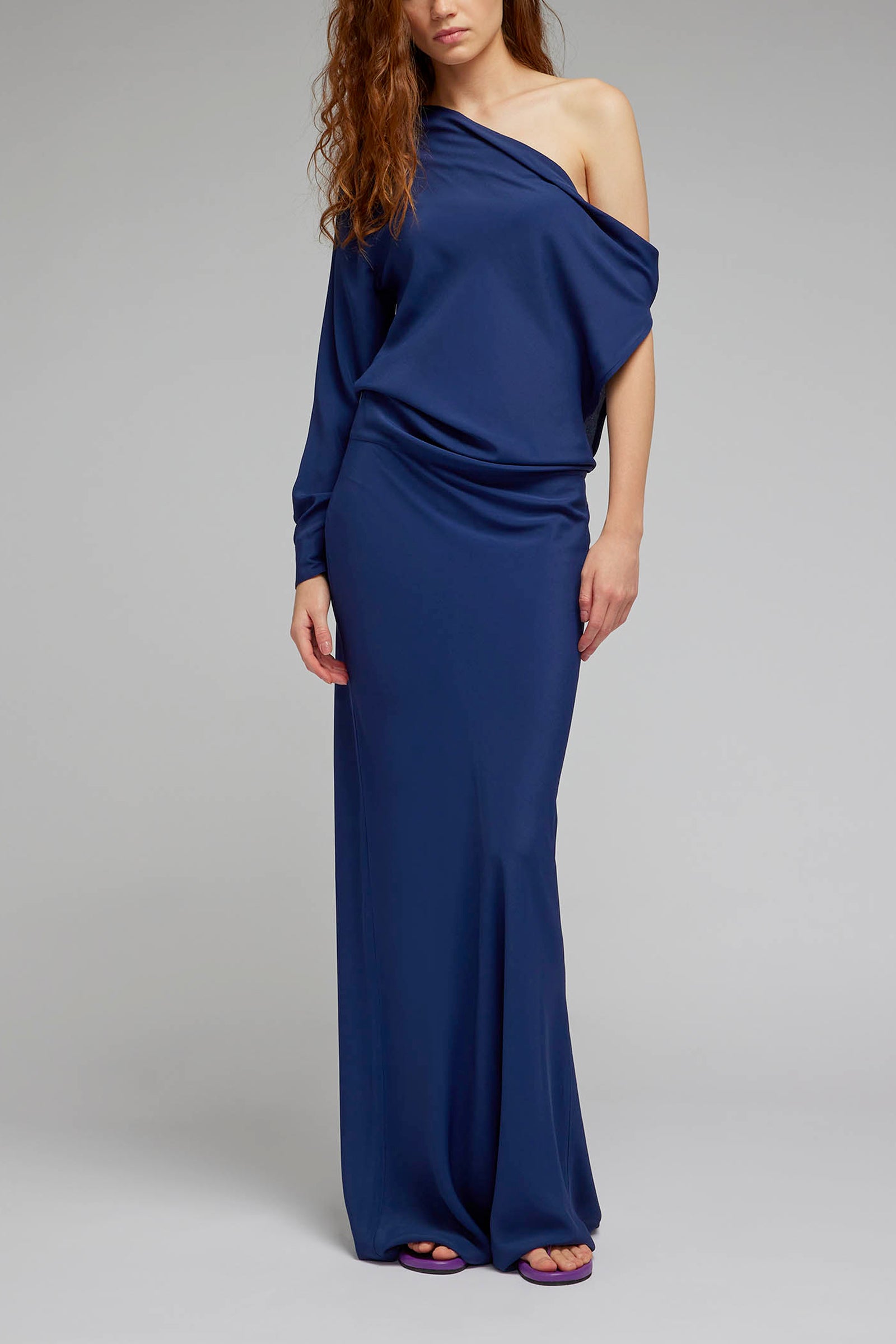 crepe de chine draped dress