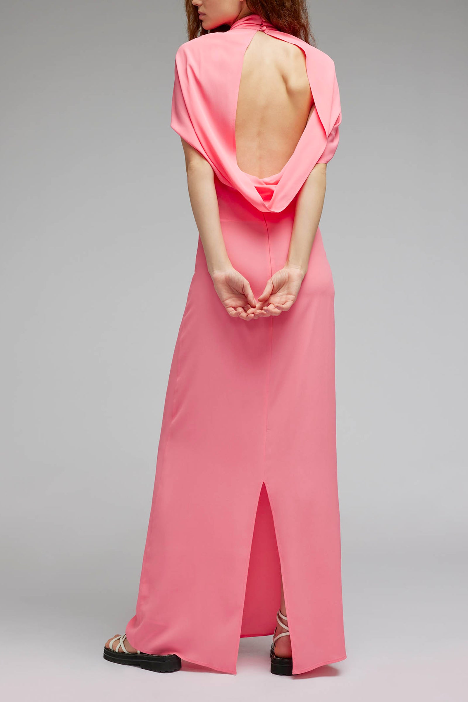 crepe de chine dress with back wrap