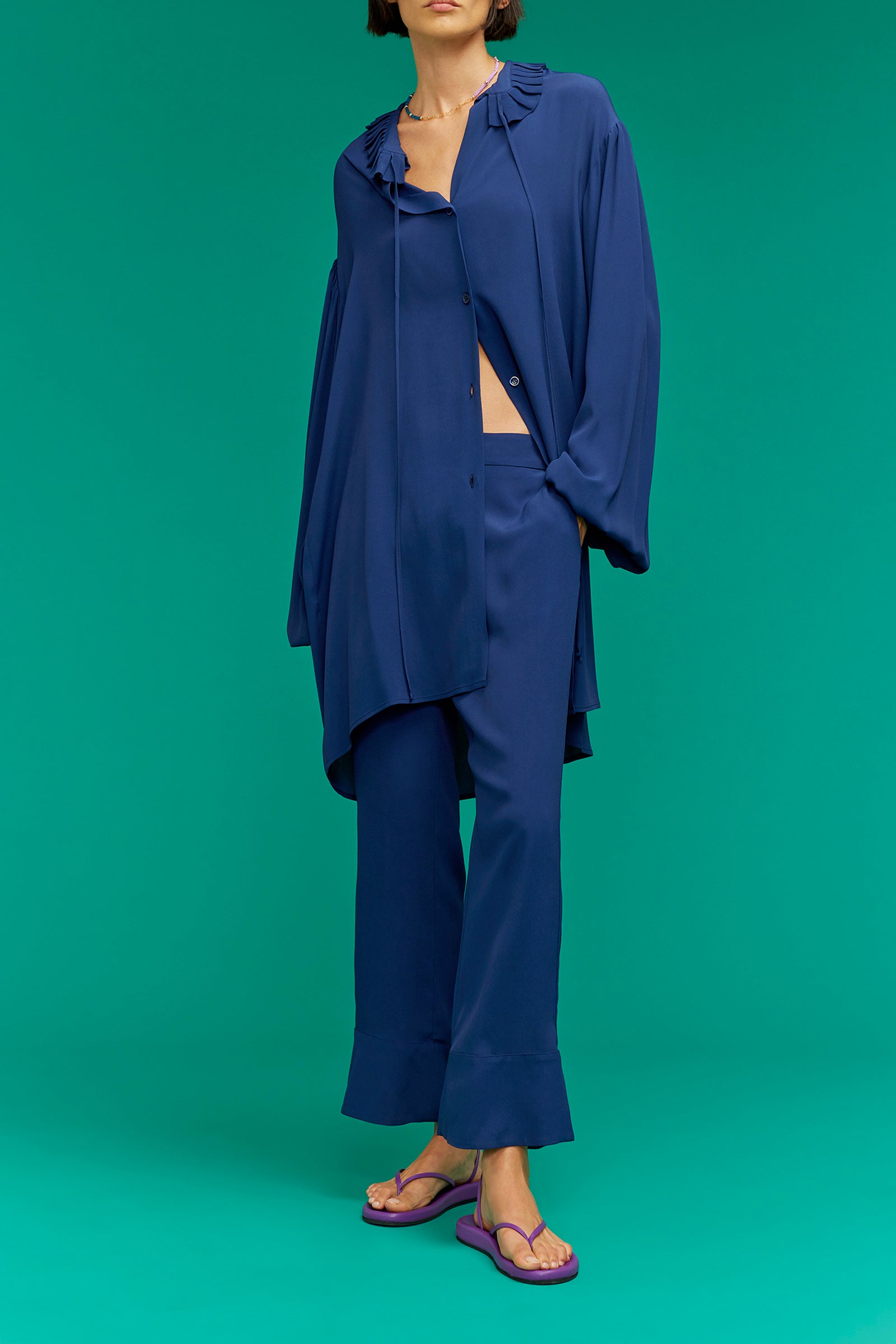 crepe de chine flared trousers