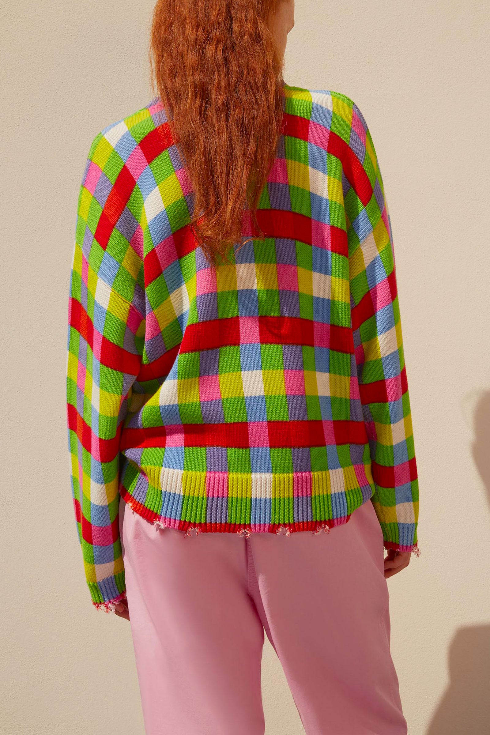 check printed cotton sweater