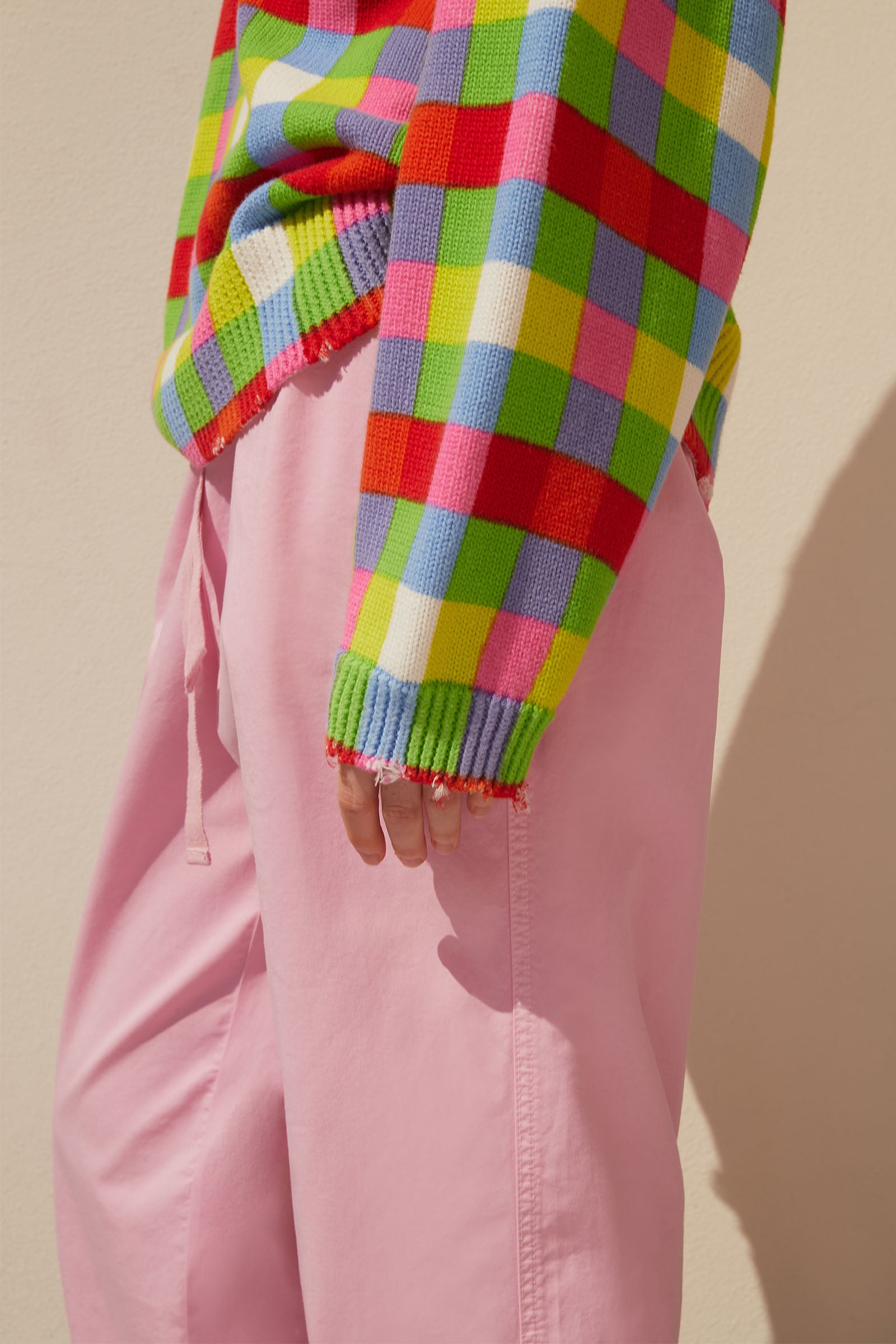 check printed cotton sweater