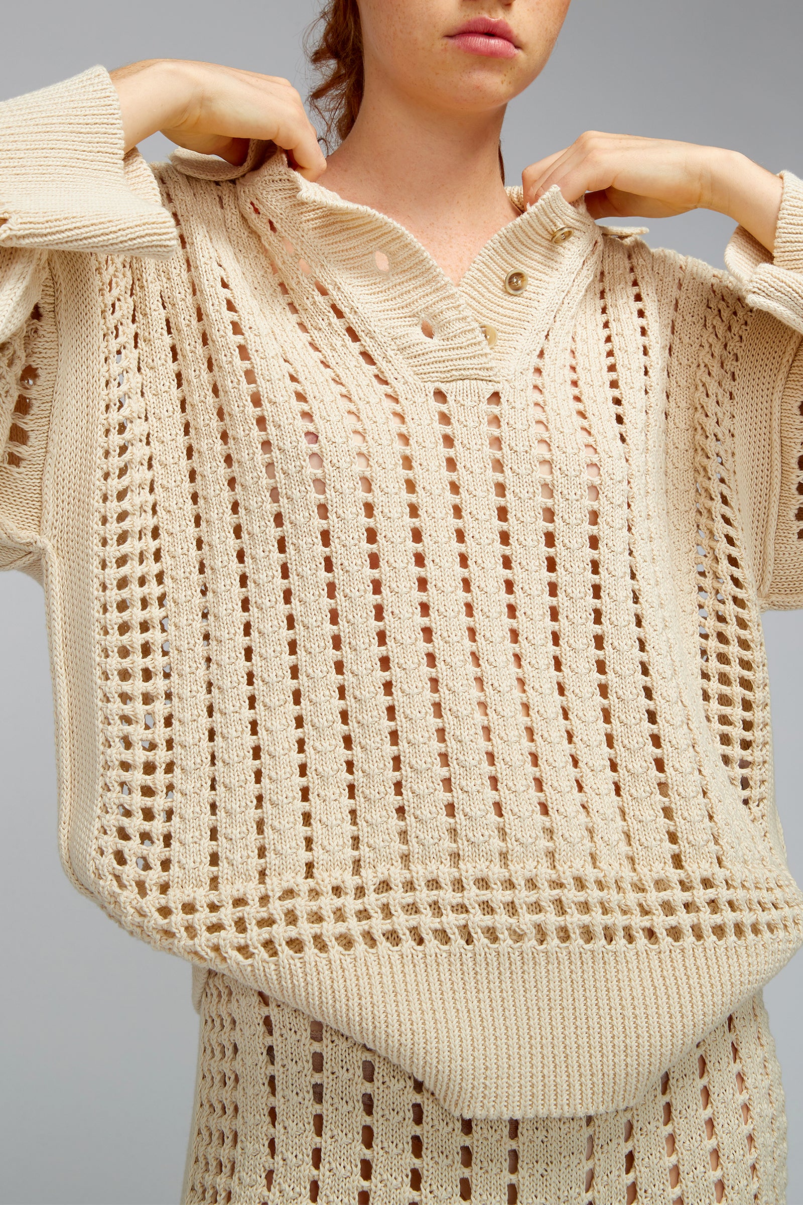 crochet stitch cotton knitted polo