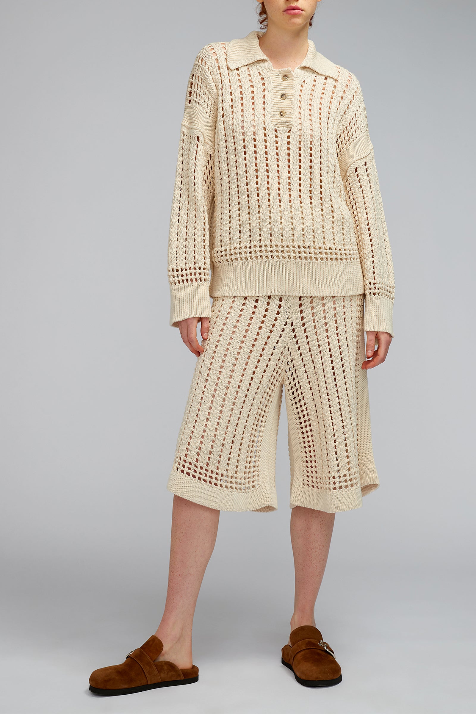 crochet stitch cotton knitted polo