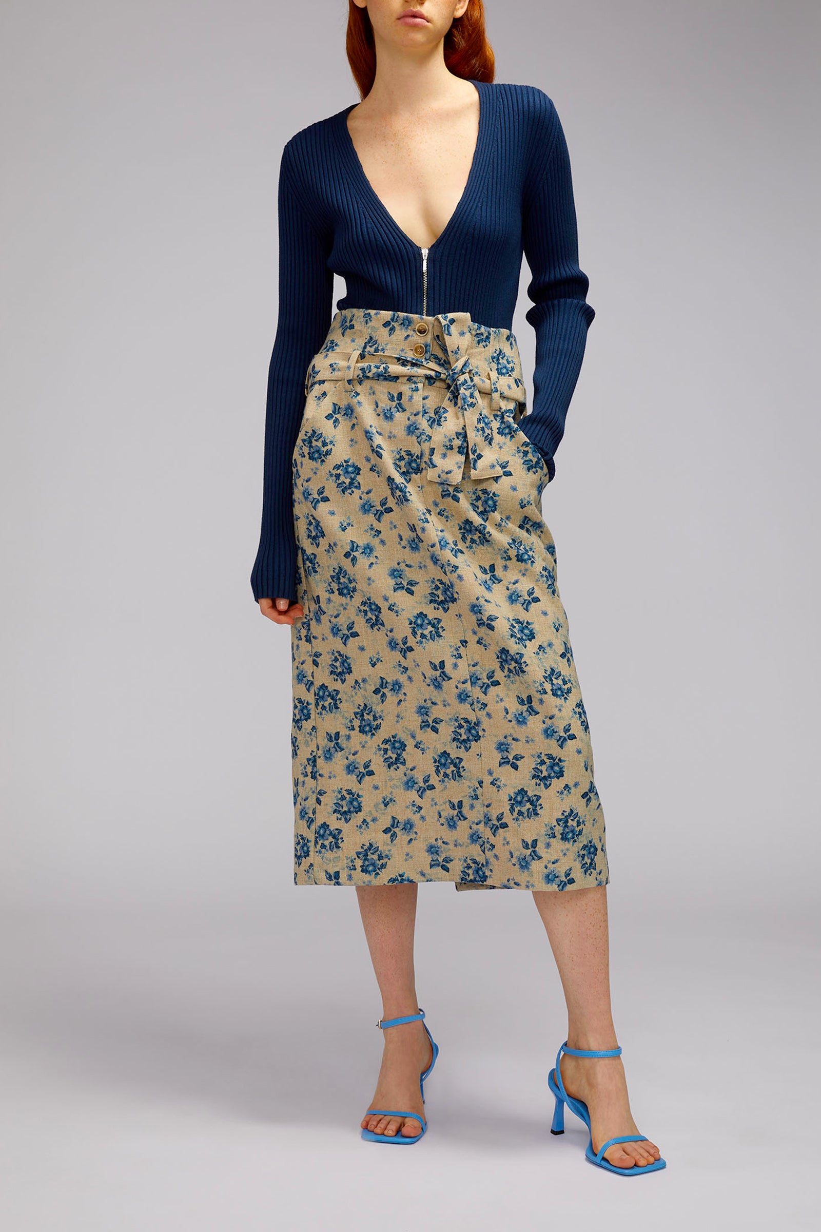 FLOWER PRINTED CANVAS SKIRT
