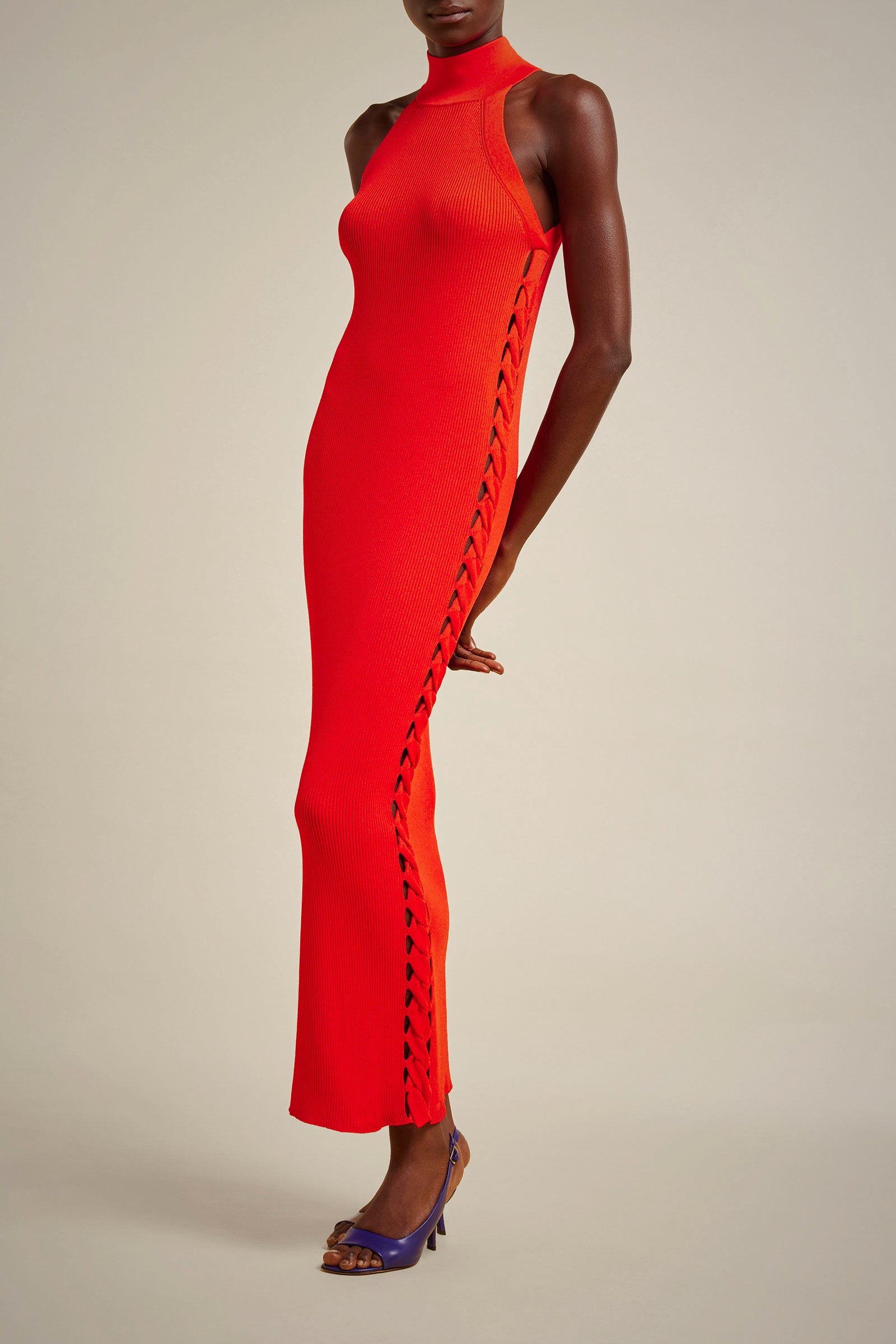 DRESS WITH WOVEN SIDE BANDS