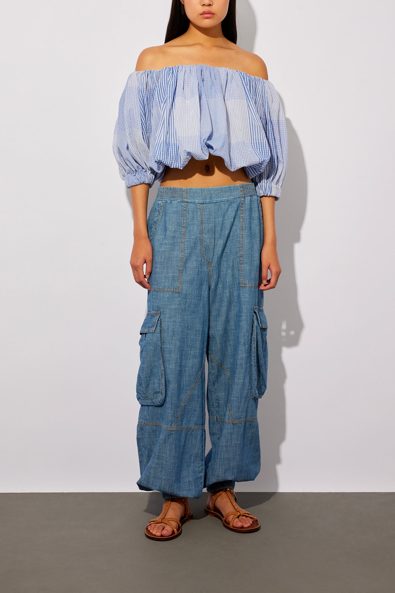 BLUSA IN MUSSOLA MILLE RIGHE