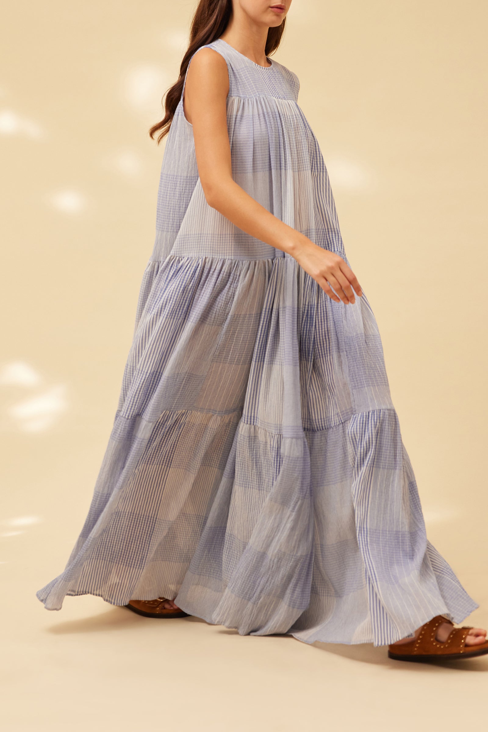 NEEDLECORD MUSLIN CREW-NECK DRESS