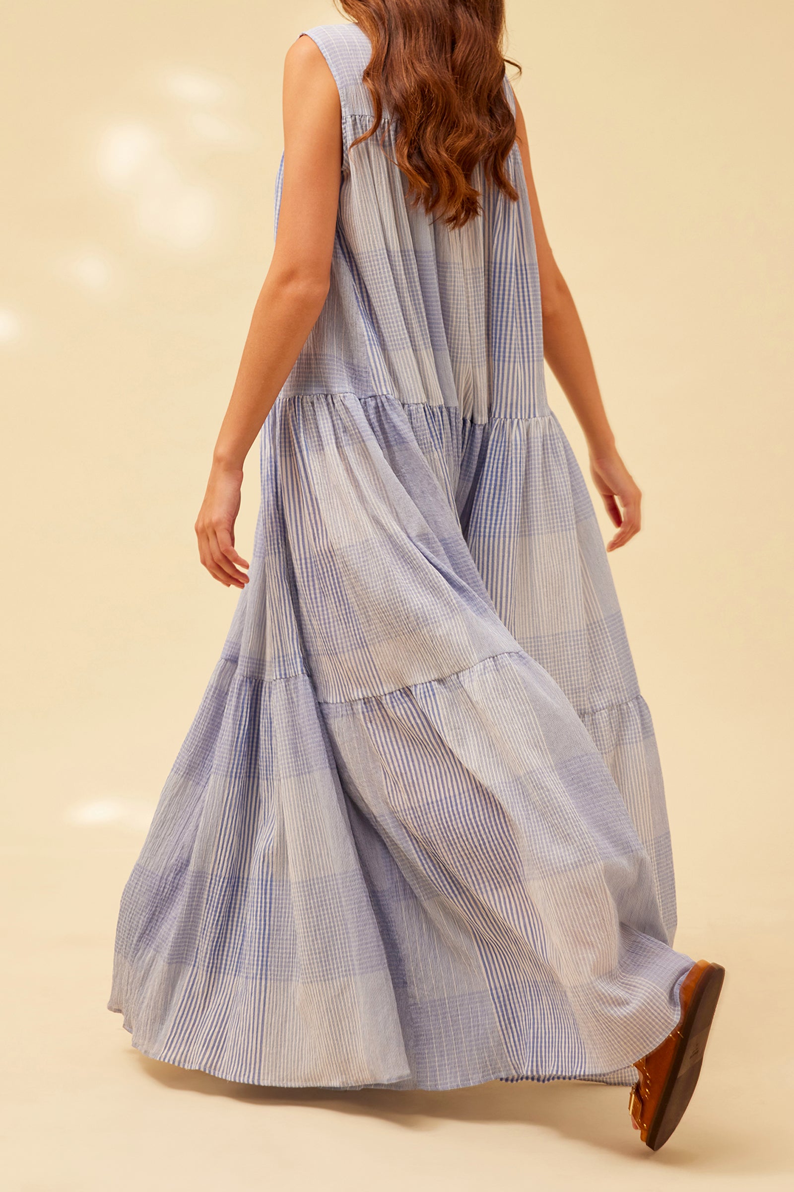 NEEDLECORD MUSLIN CREW-NECK DRESS