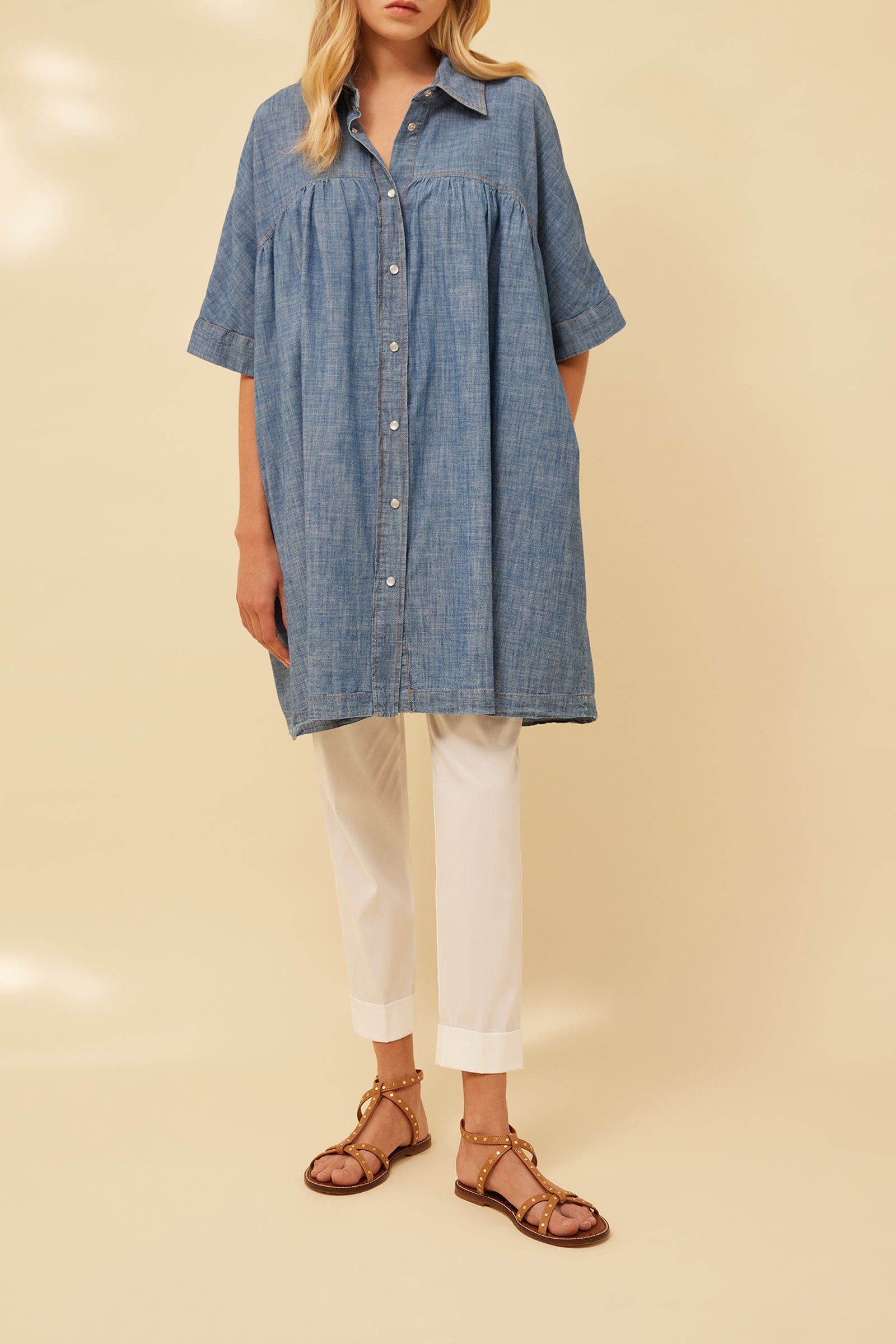 POPLIN TROUSERS WITH ELASTICATED WAIST