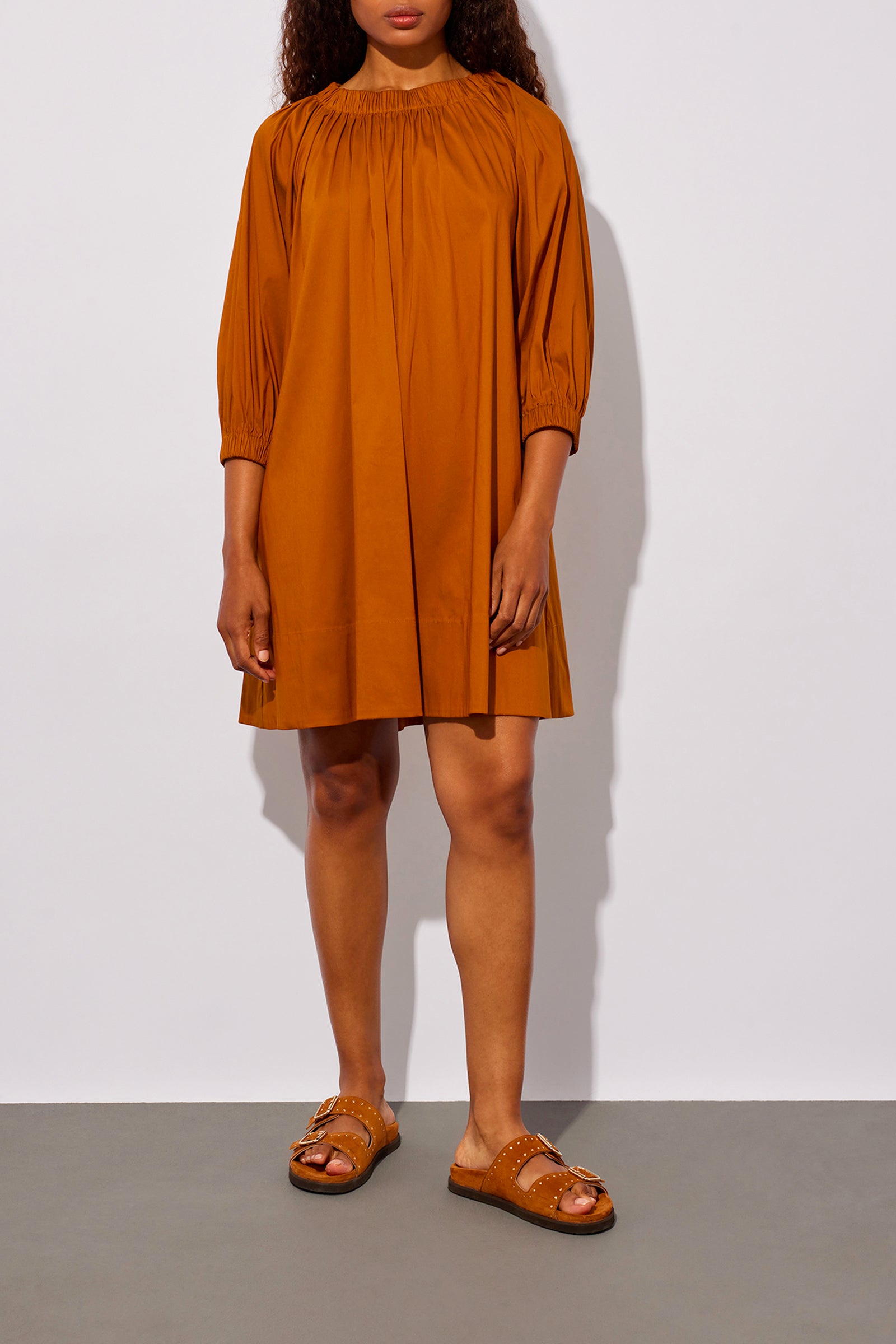 DRESS WITH ELASTICATED NECKLINE