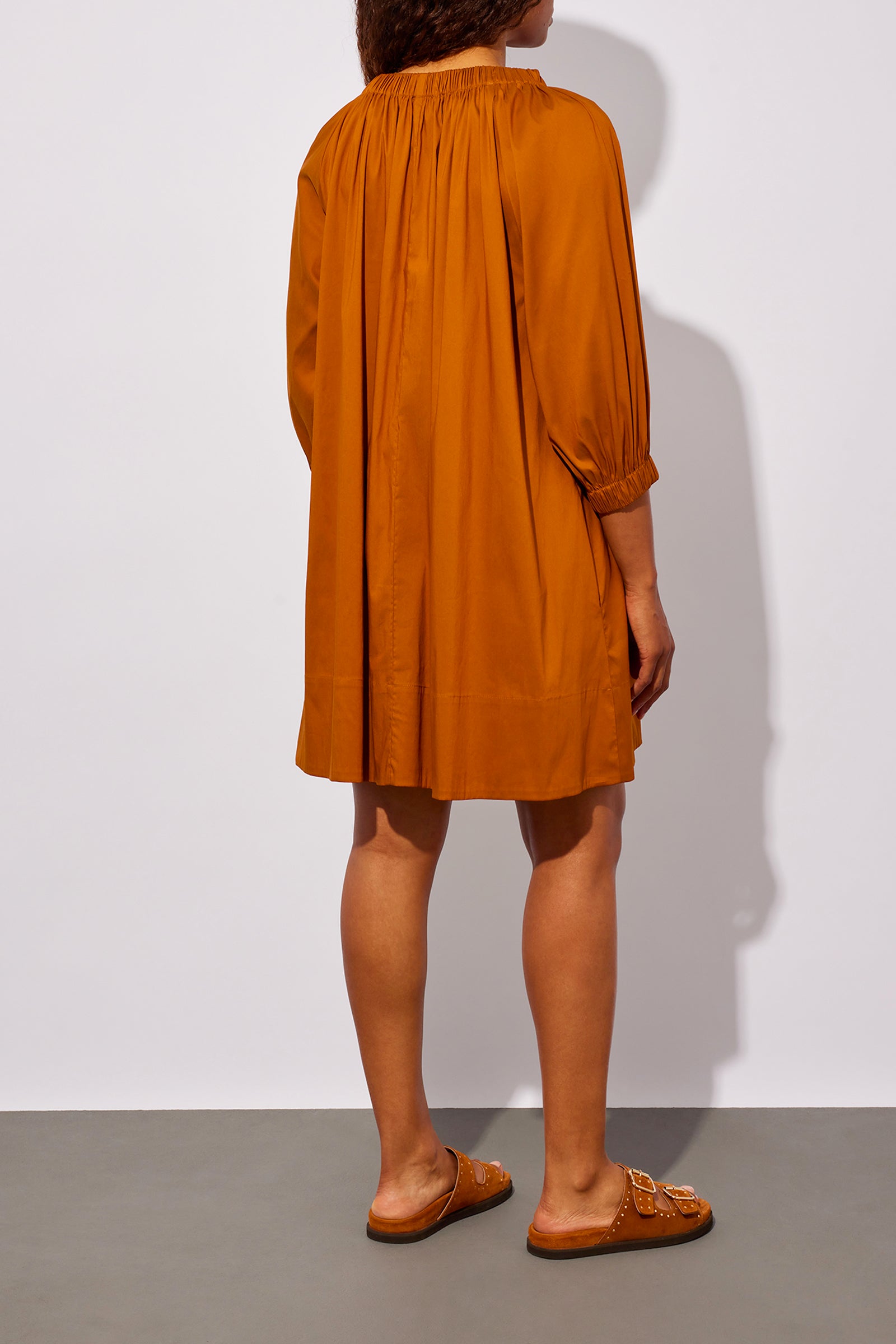 DRESS WITH ELASTICATED NECKLINE