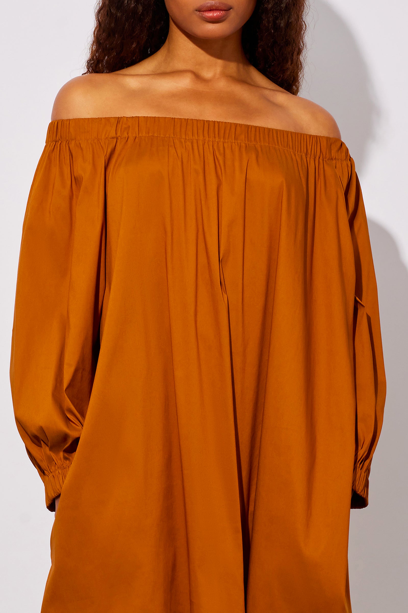 DRESS WITH ELASTICATED NECKLINE