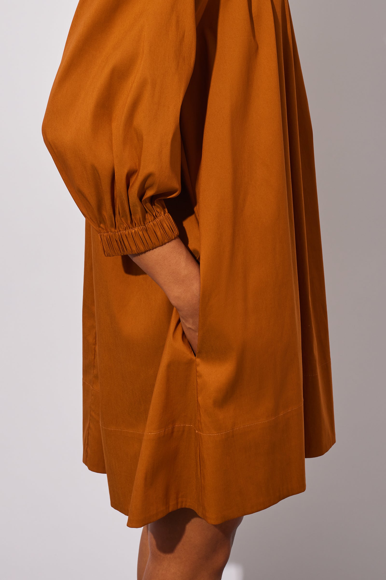 DRESS WITH ELASTICATED NECKLINE