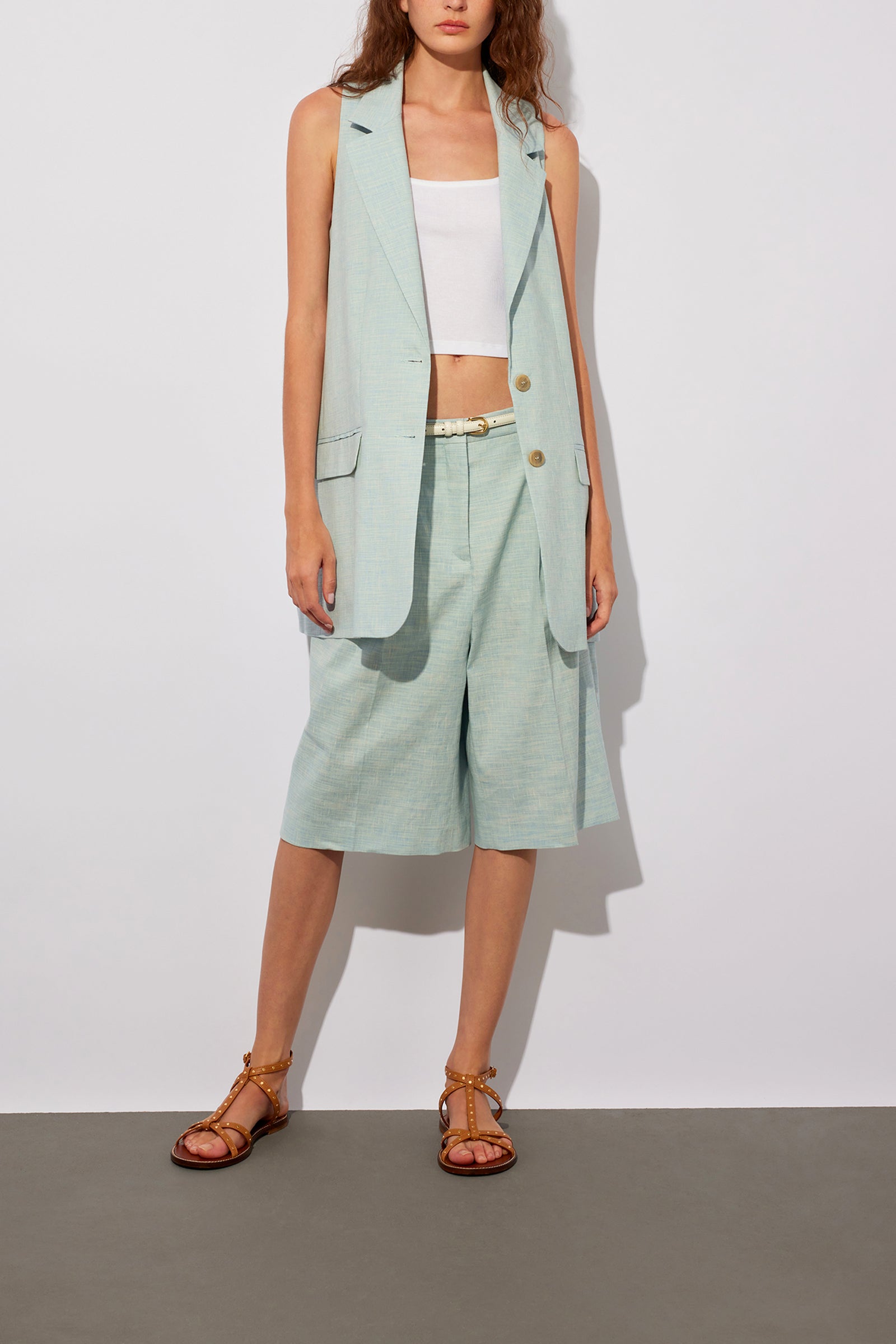 COTTON LINEN CANVAS BERMUDA SHORTS