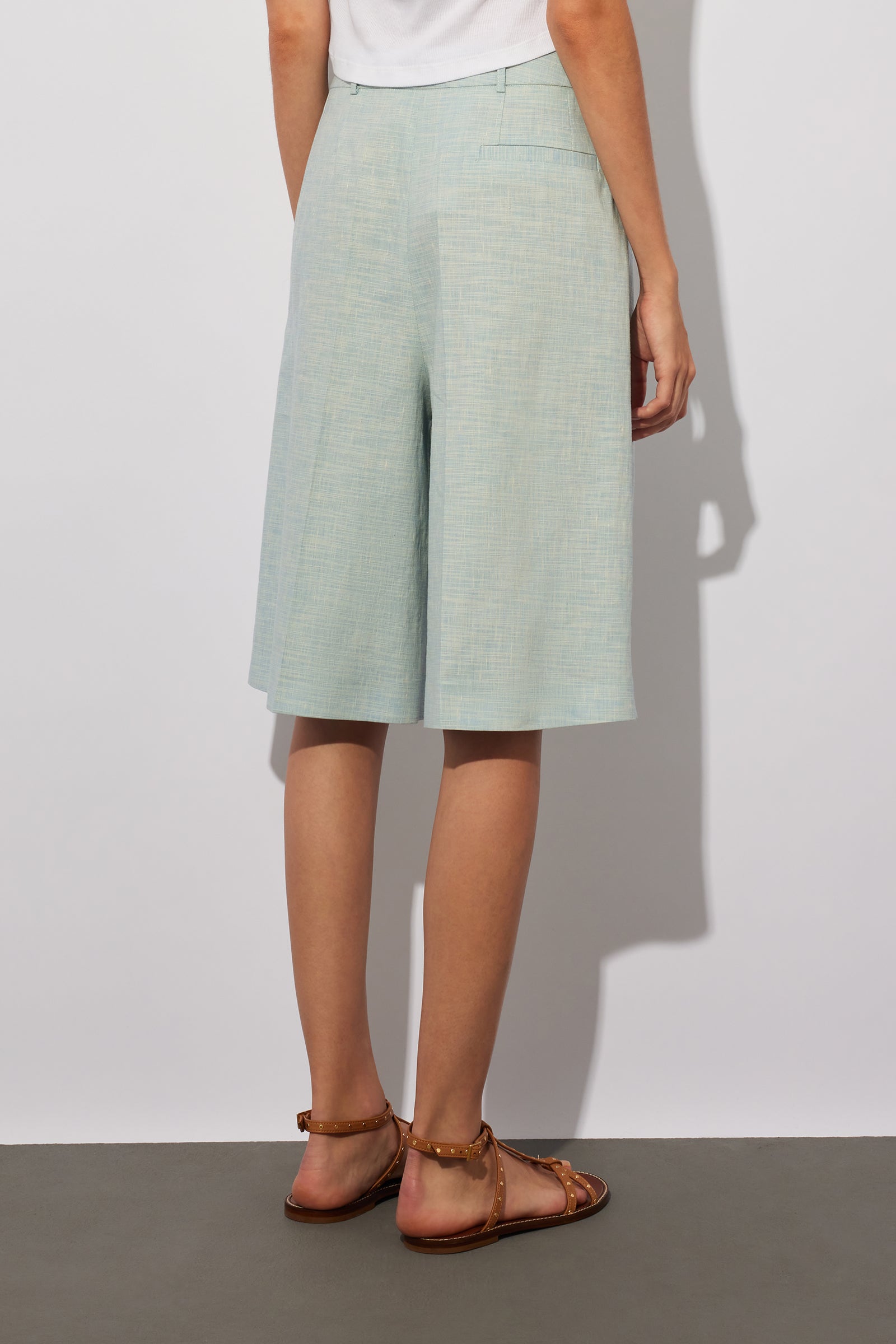 COTTON LINEN CANVAS BERMUDA SHORTS