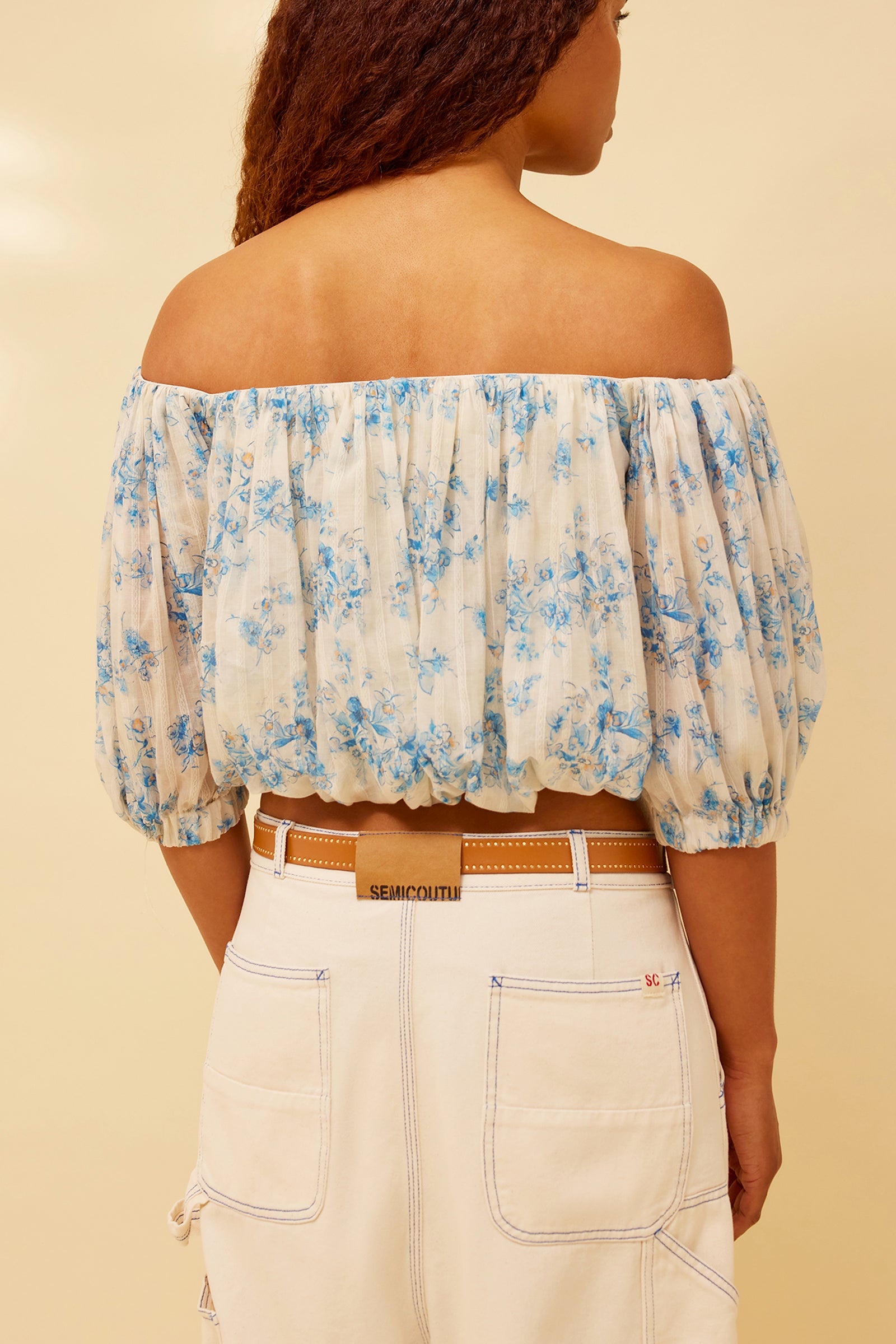 BLUSA CROPPED IN MUSSOLA STAMPA FIORELLINO