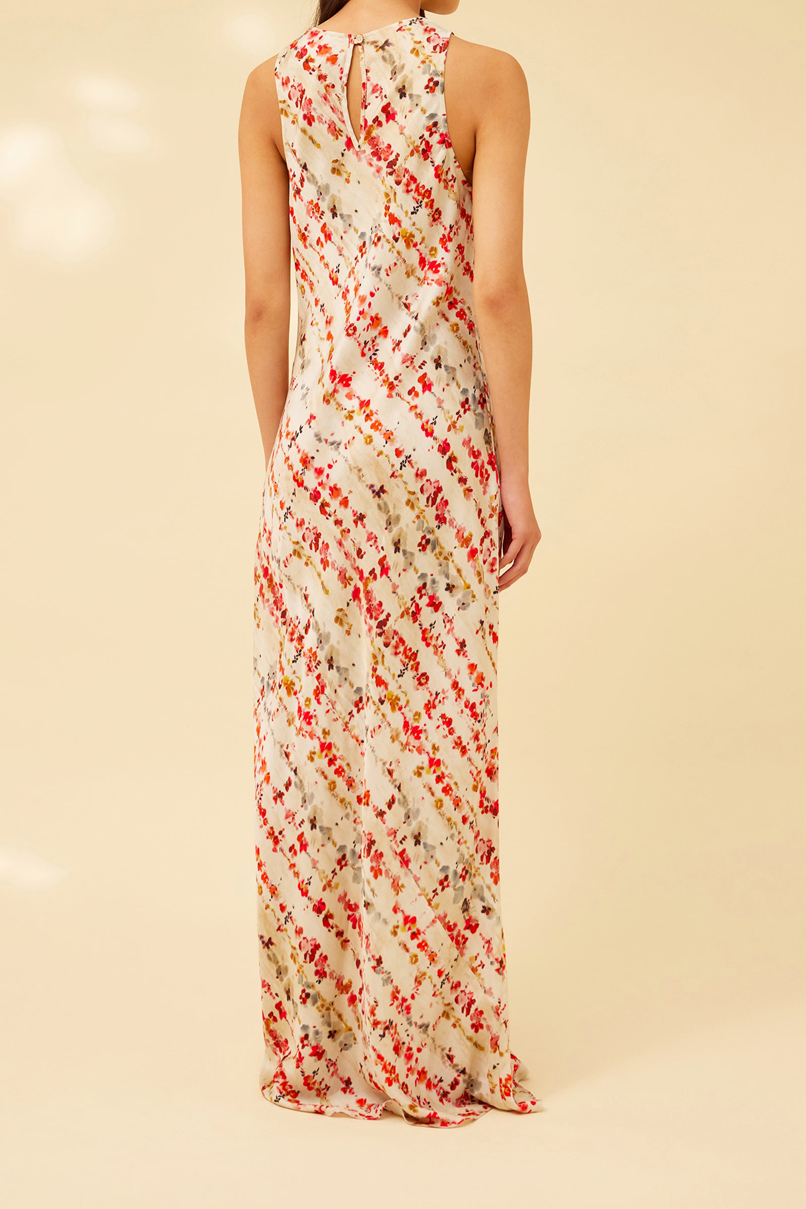CREW-NECK SLEEVELESS DRESS WITH RED FLOWER PRINT