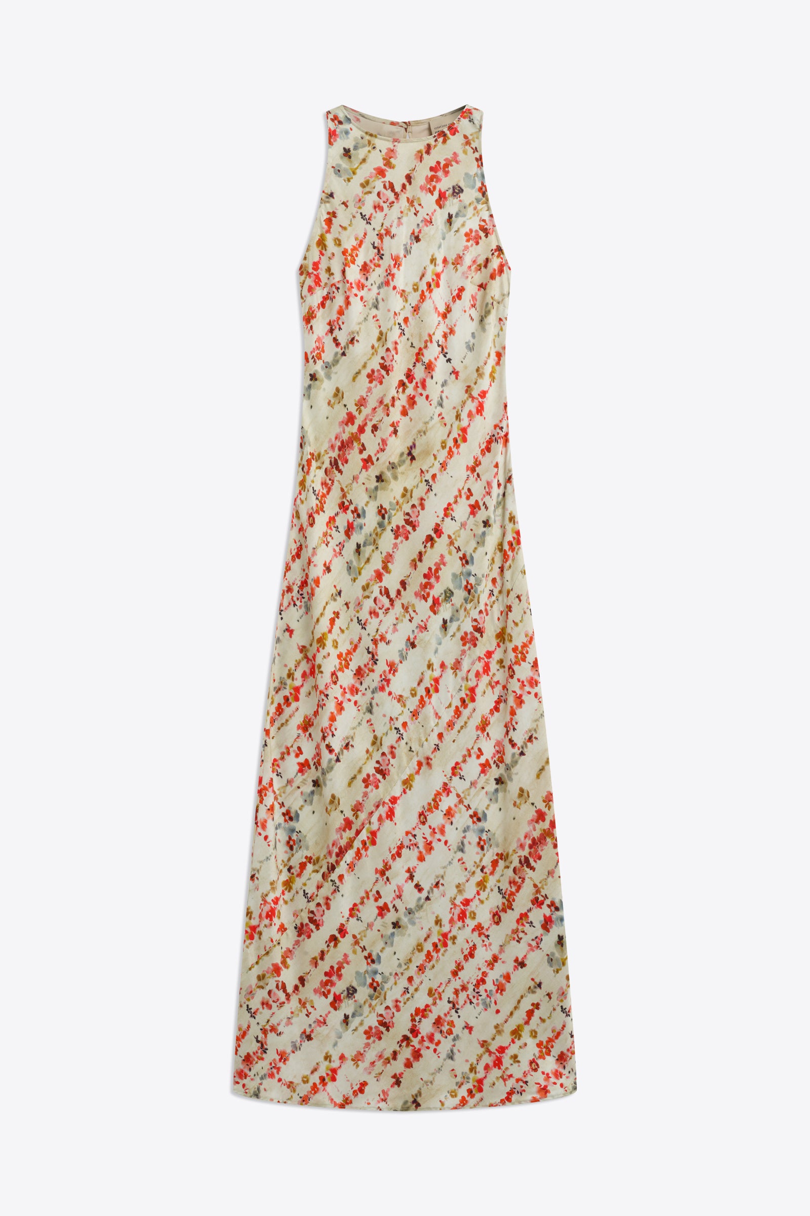 CREW-NECK SLEEVELESS DRESS WITH RED FLOWER PRINT