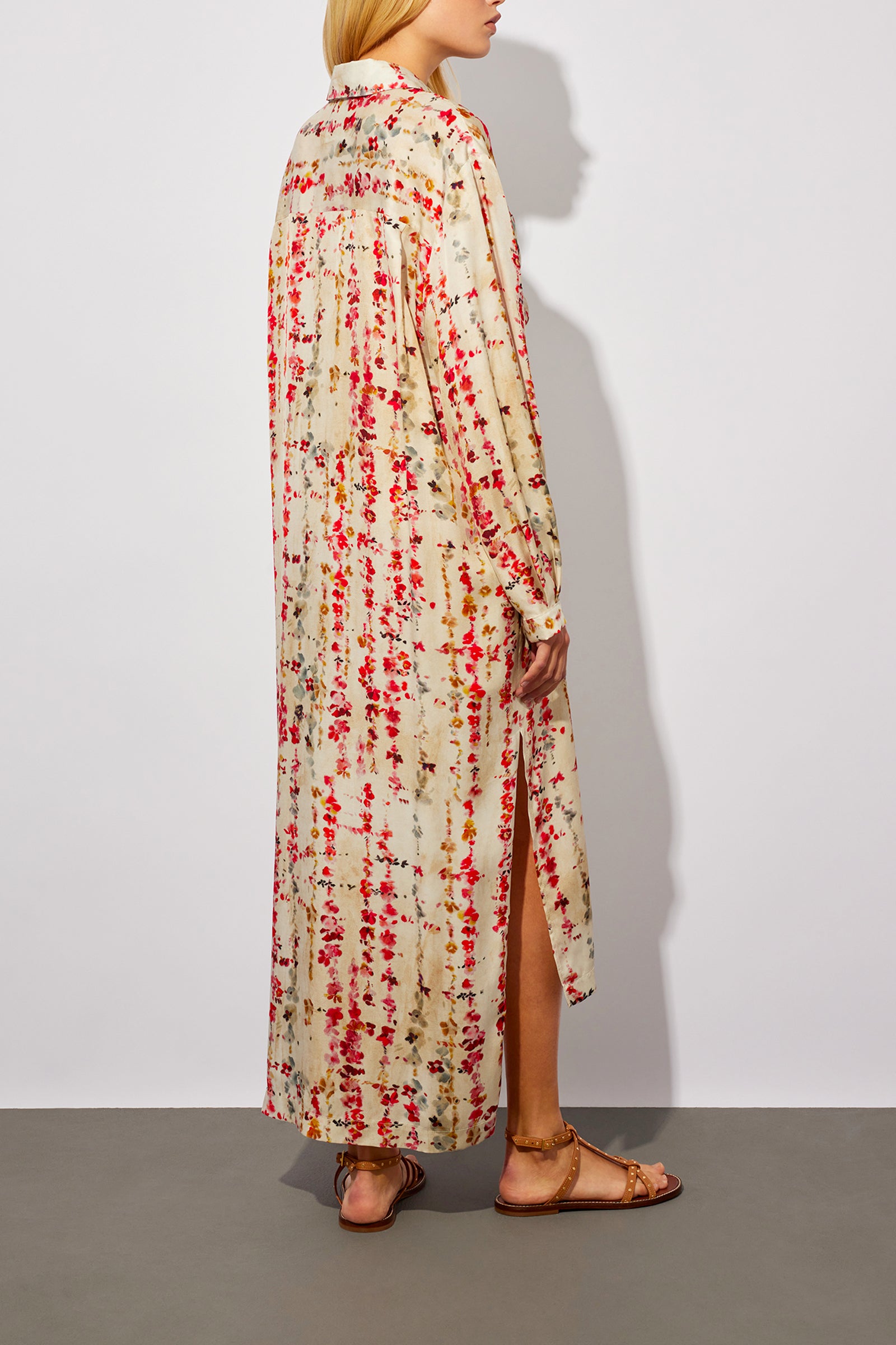 SHIRT DRESS WITH RED FLOWER PRINT