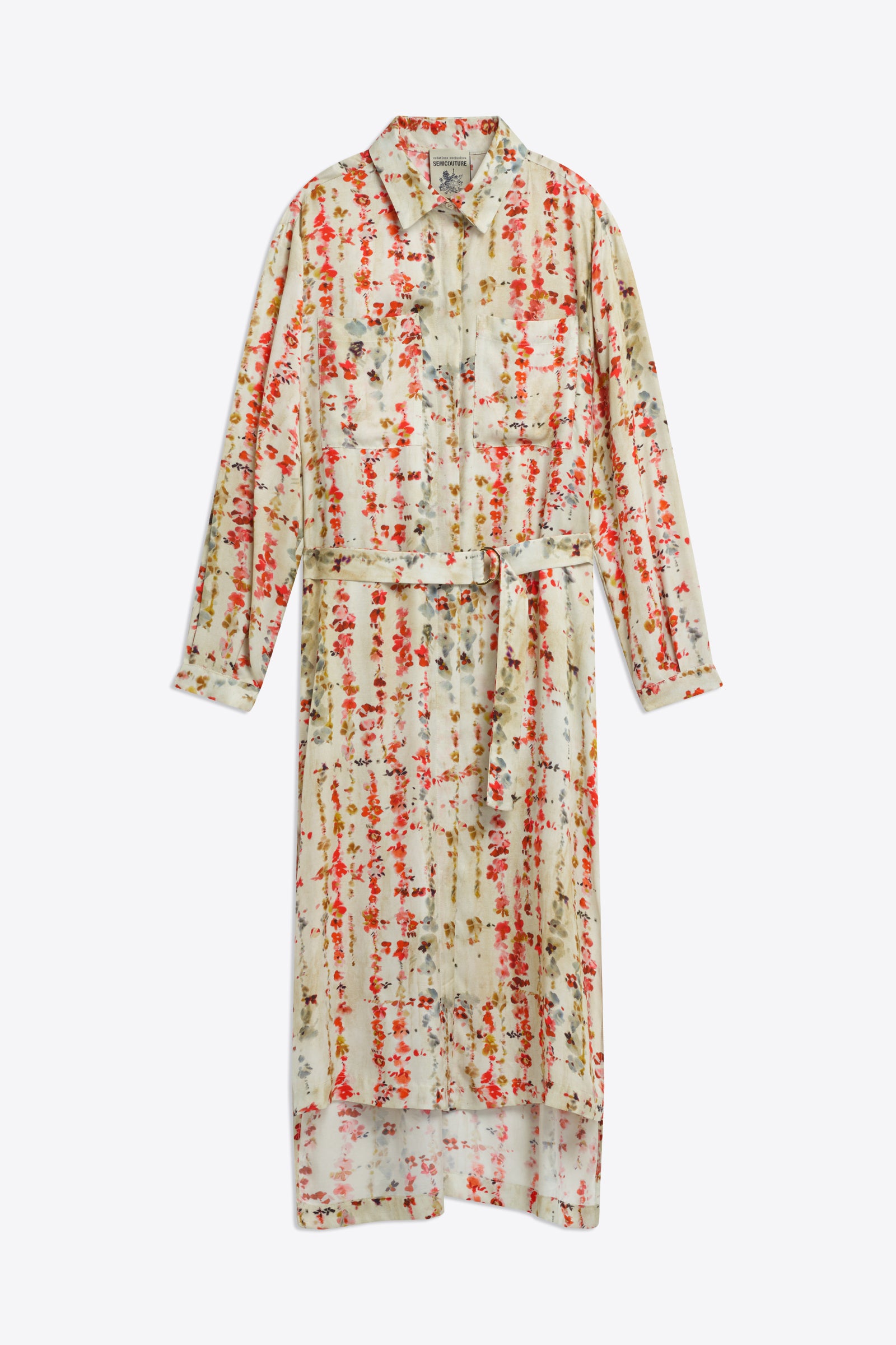 SHIRT DRESS WITH RED FLOWER PRINT