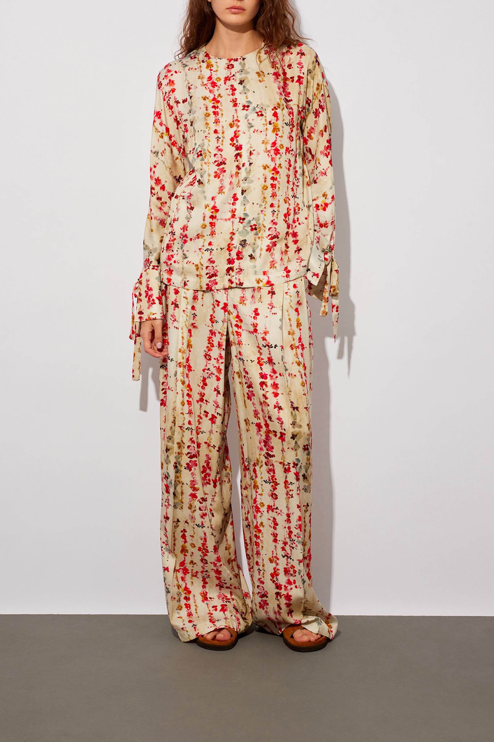 PANTALONE A PALAZZO STAMPA FIORELLINO ROSSO