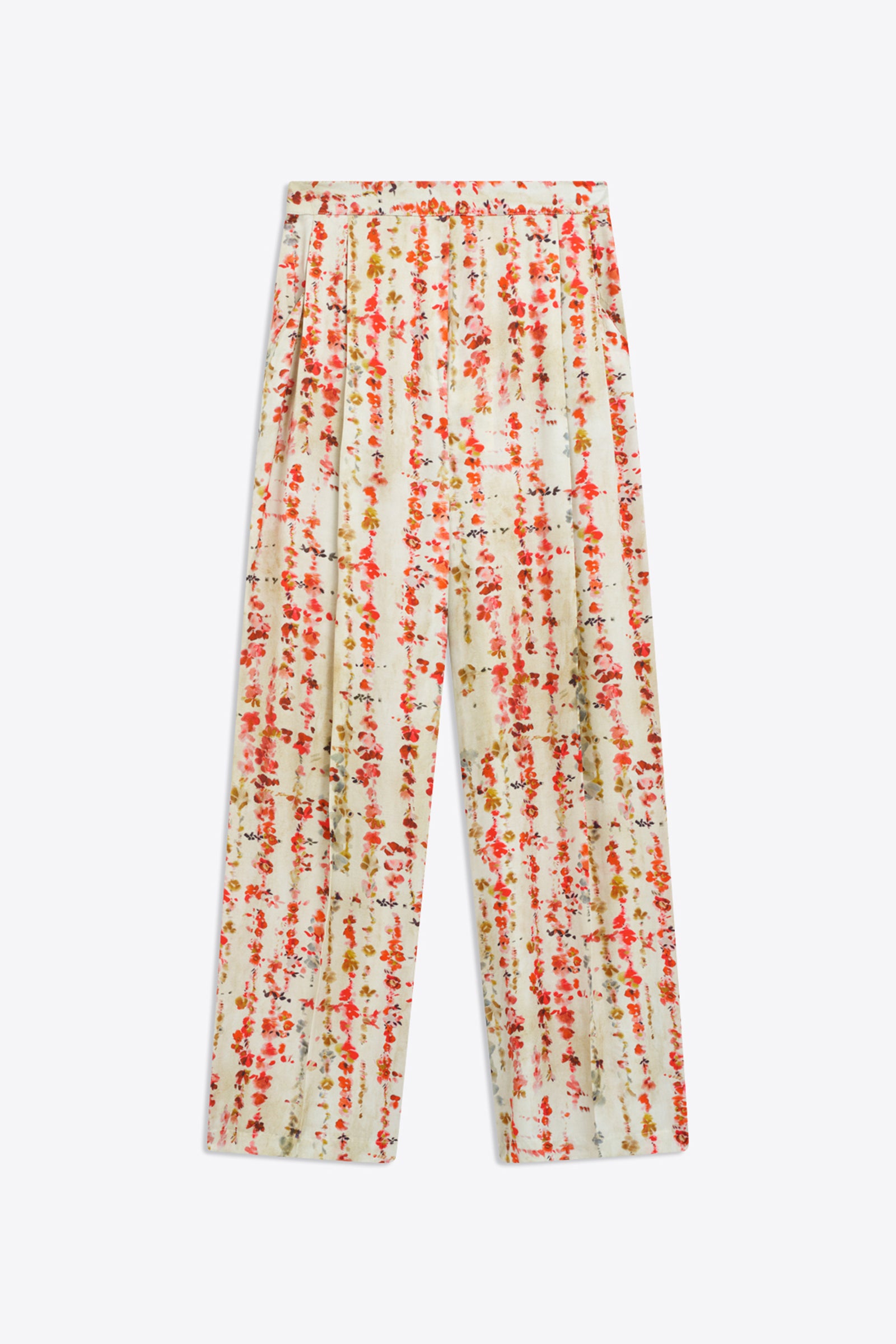 PANTALONE A PALAZZO STAMPA FIORELLINO ROSSO